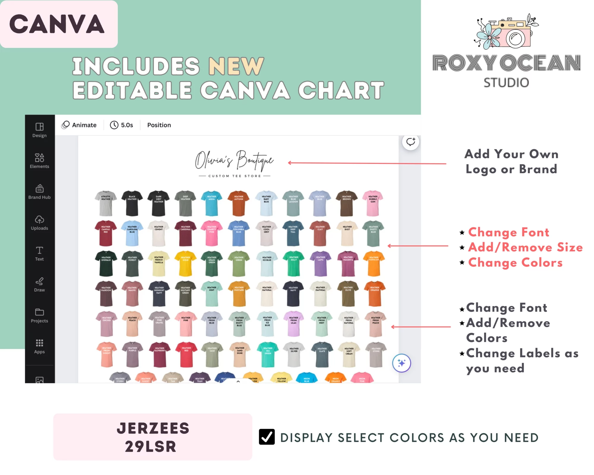 Editable Jerzees 29LSR Color + Size Chart - Image 2