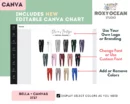 Editable Bella Canvas 3727 Color + Size Chart