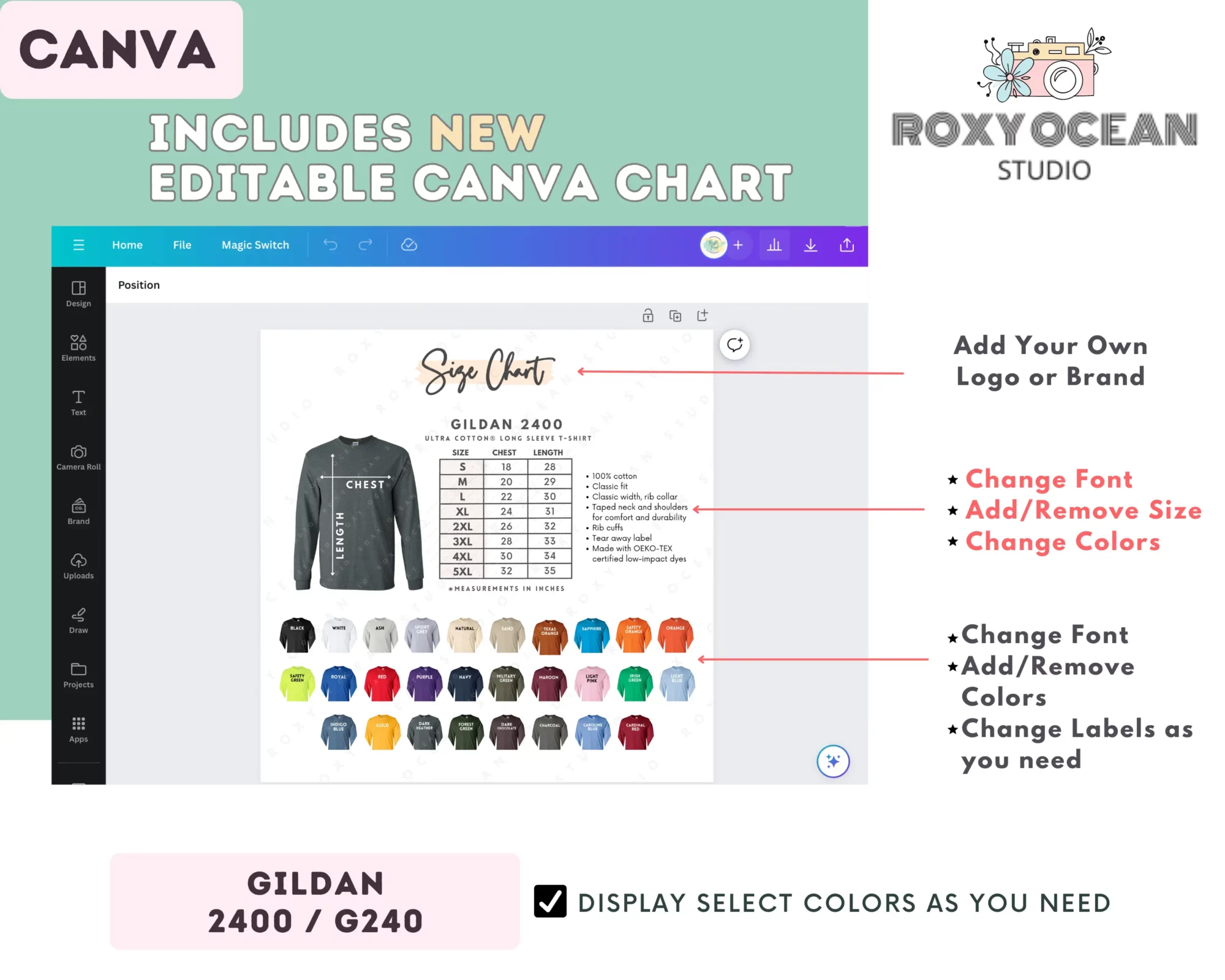 Editable Gildan 2400 Size + Color Chart - Image 2