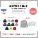 Editable Jerzees 29BLR Color + Size Chart