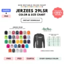 Editable Jerzees 29LSR Color + Size Chart