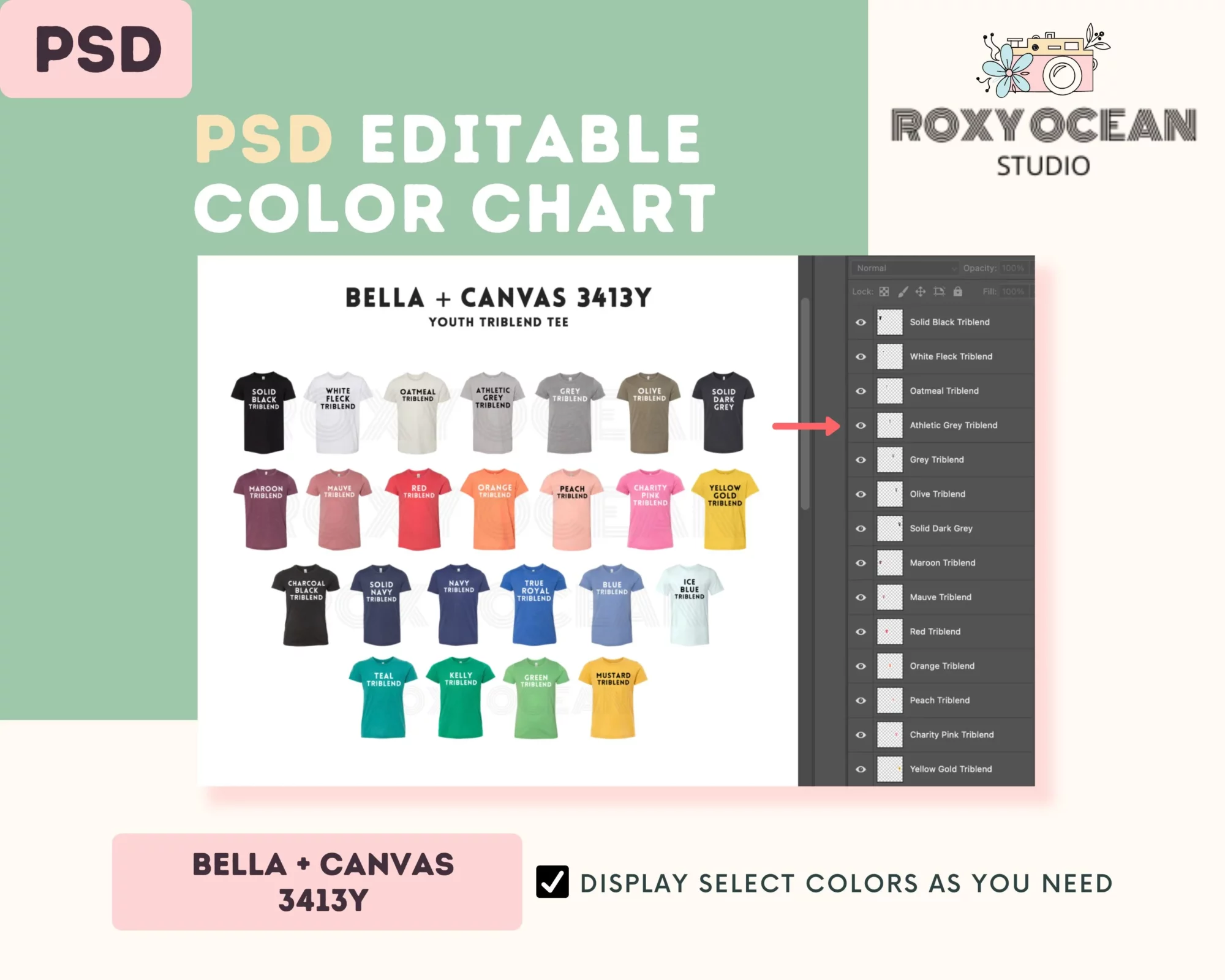 Editable Bella Canvas 3413Y Color + Size Chart - Image 3