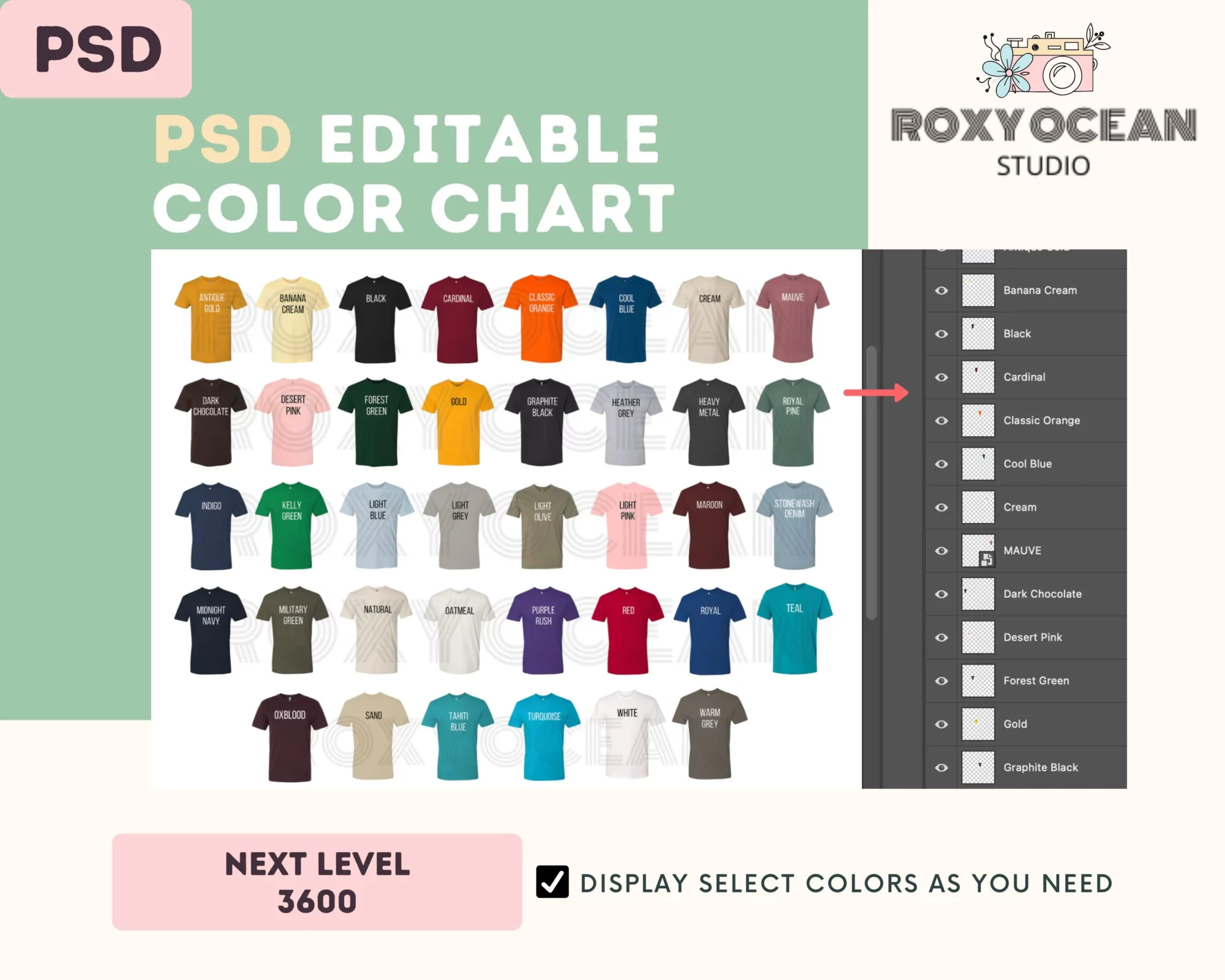 Editable Next Level 3600 Color + Size Chart - Image 3