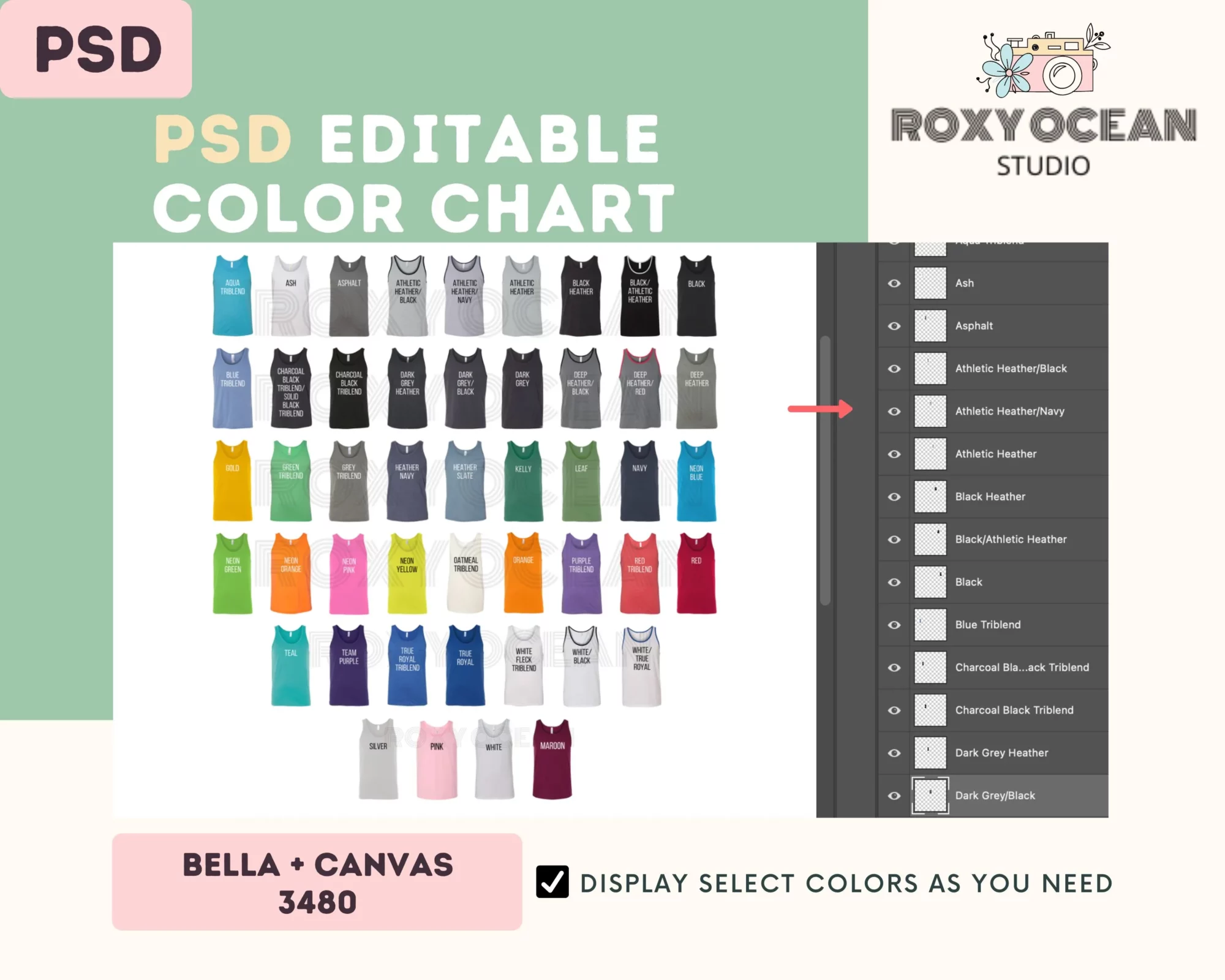 Editable Bella Canvas 3480 Color + Size Chart - Image 3