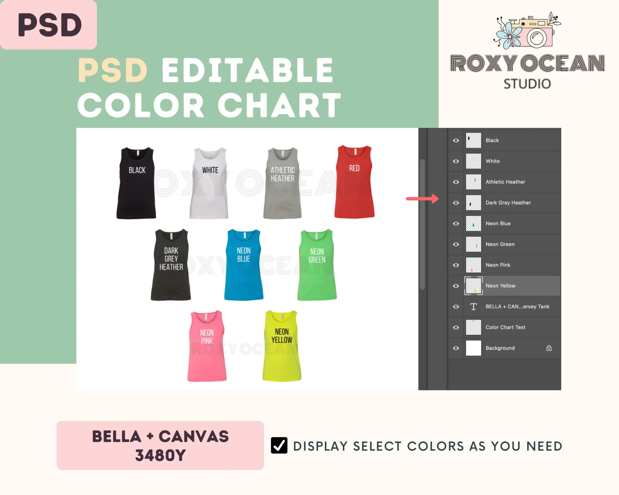 Editable Bella Canvas 3480Y Color + Size Chart - Image 3