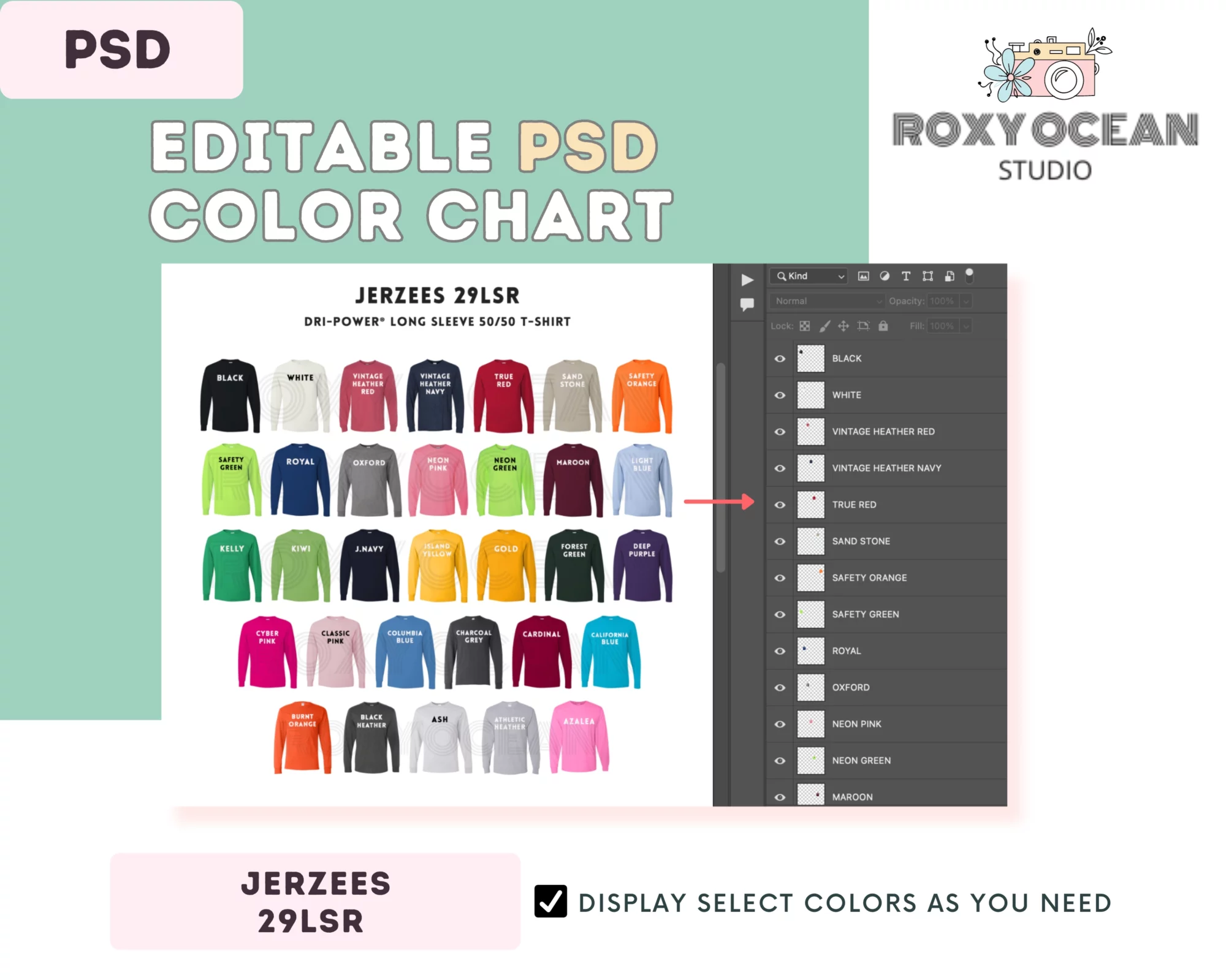 Editable Jerzees 29LSR Color + Size Chart - Image 3