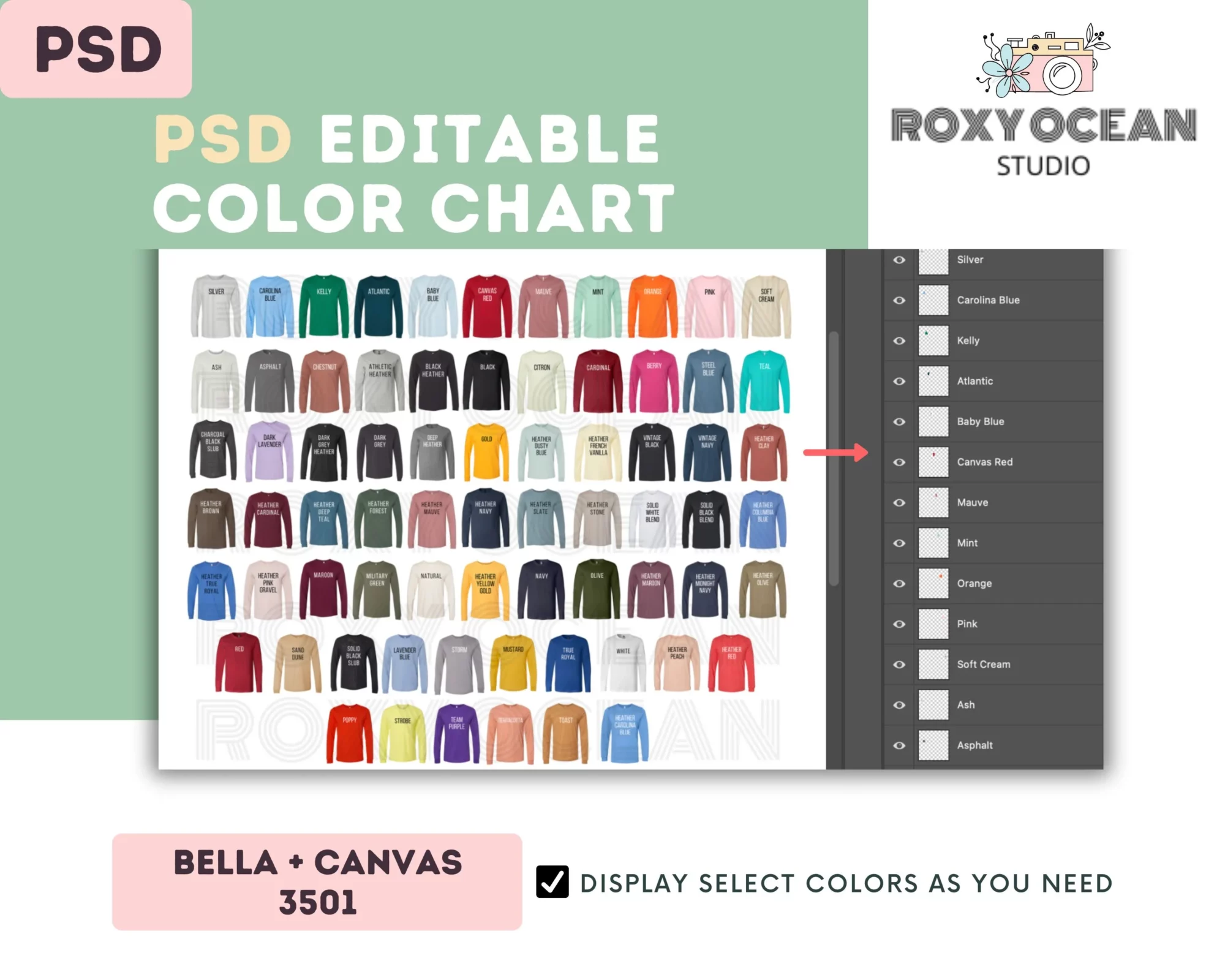 Editable Bella Canvas 3501 Color + Size Chart - Image 3