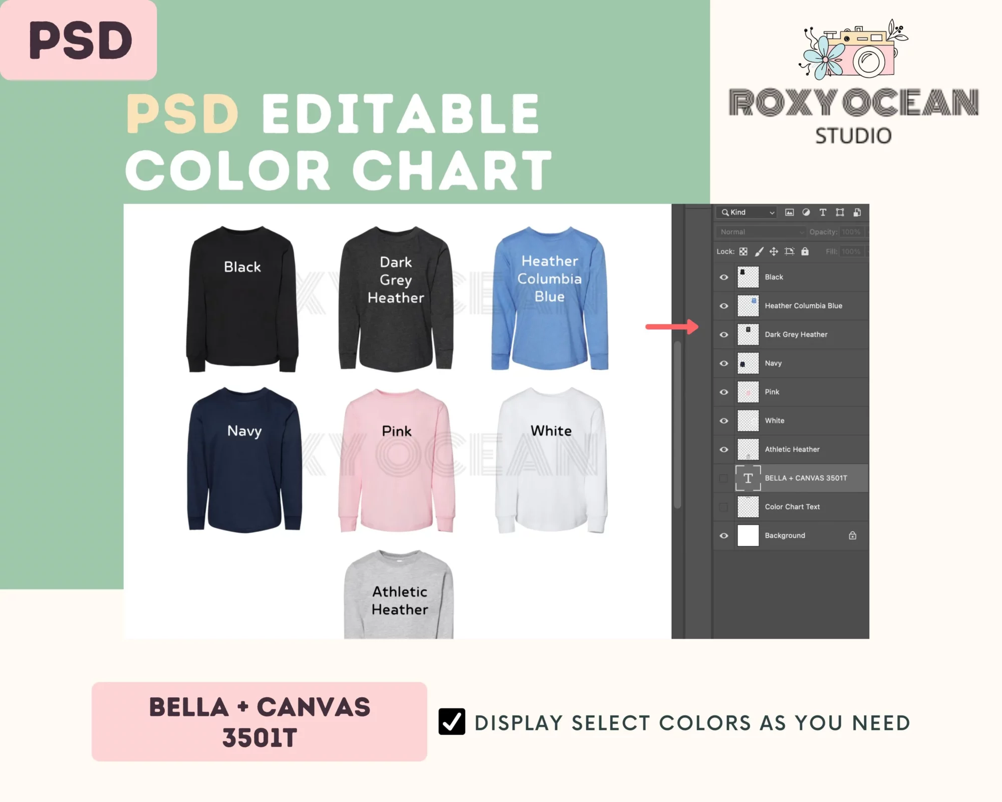 Editable Bella Canvas 3501T Color + Size Chart - Image 3