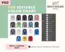 Editable Bella Canvas 3501Y Color + Size Chart