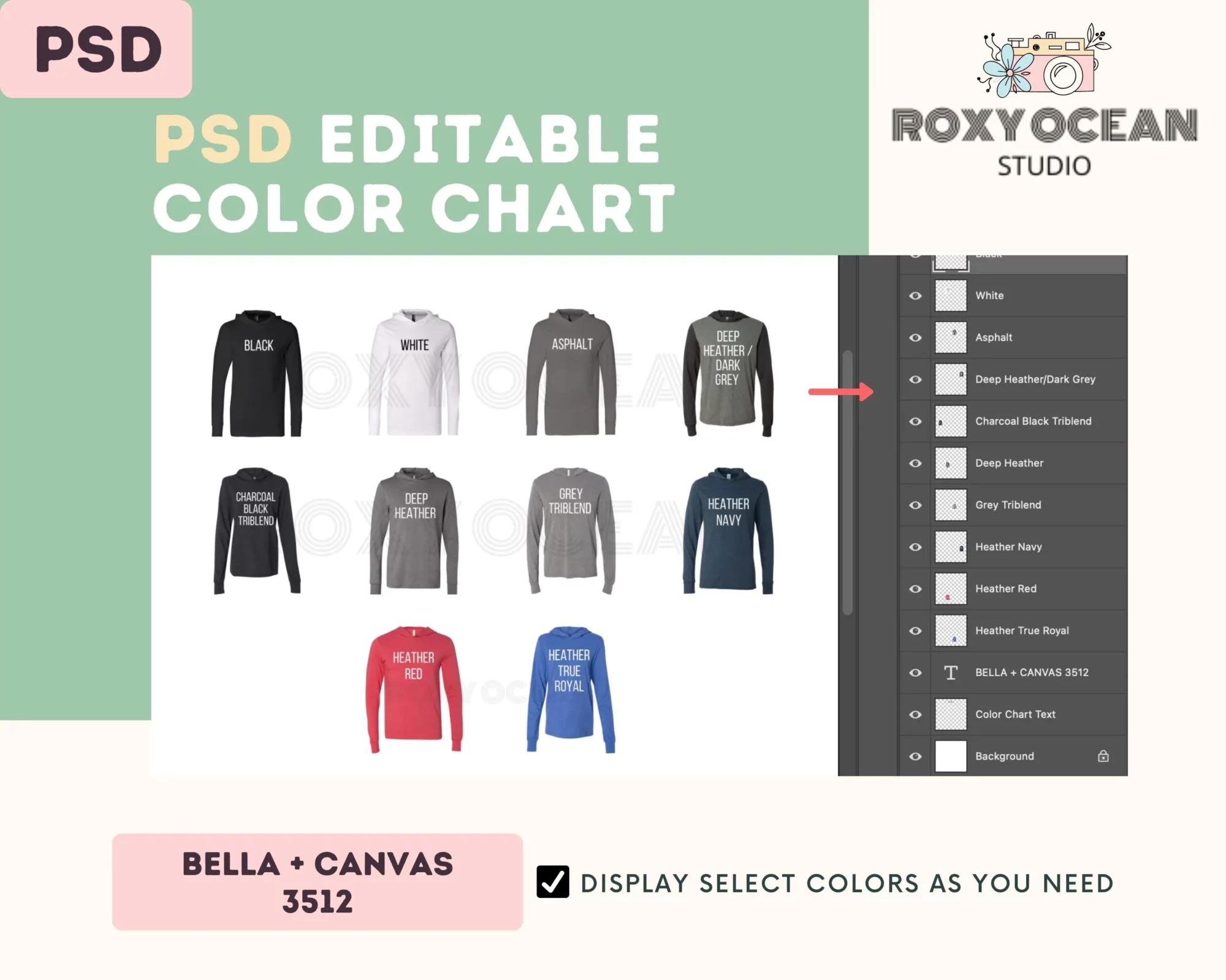 Editable Bella Canvas 3512 Color + Size Chart - Image 3