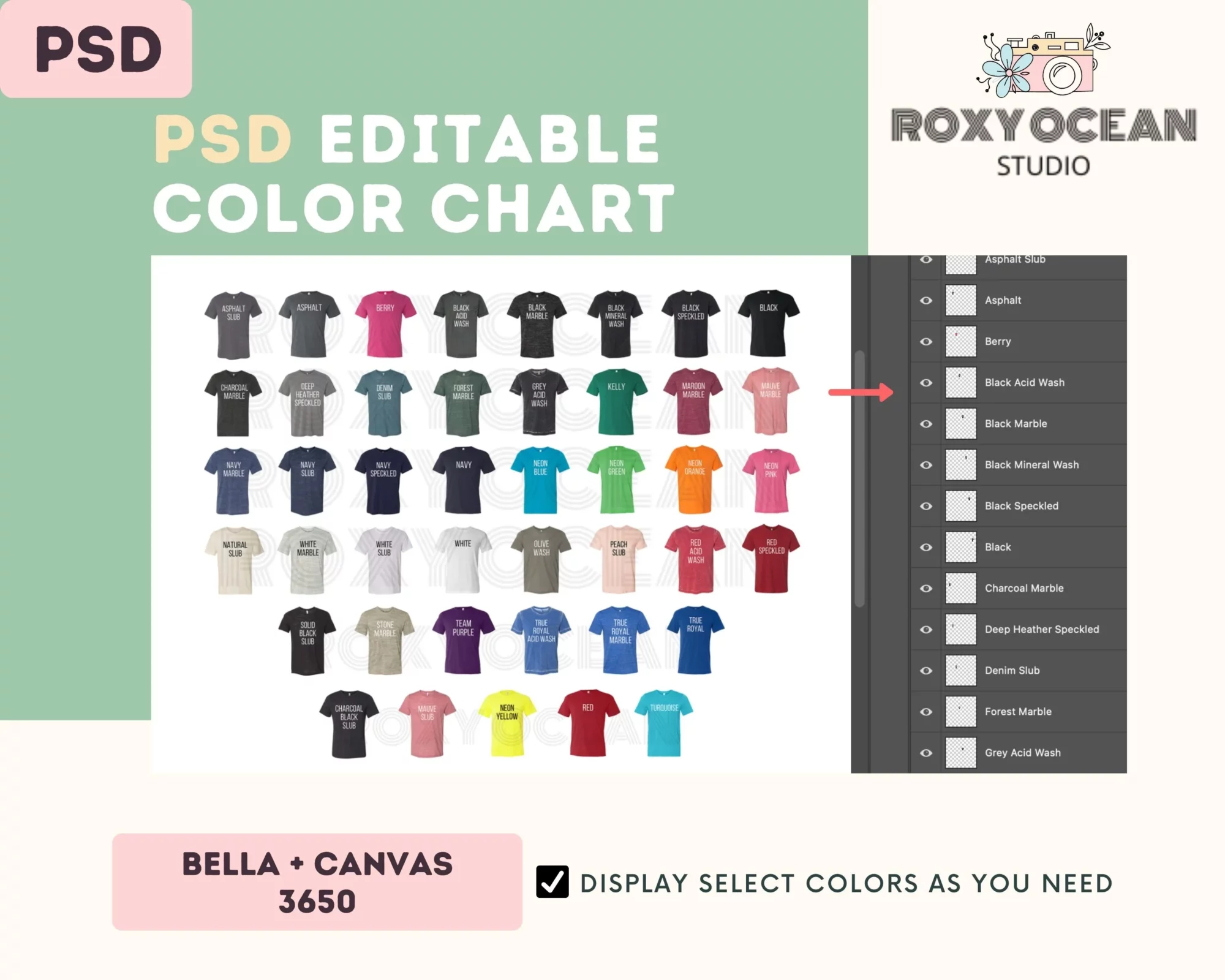 Editable Bella Canvas 3650 Color + Size Chart - Image 3