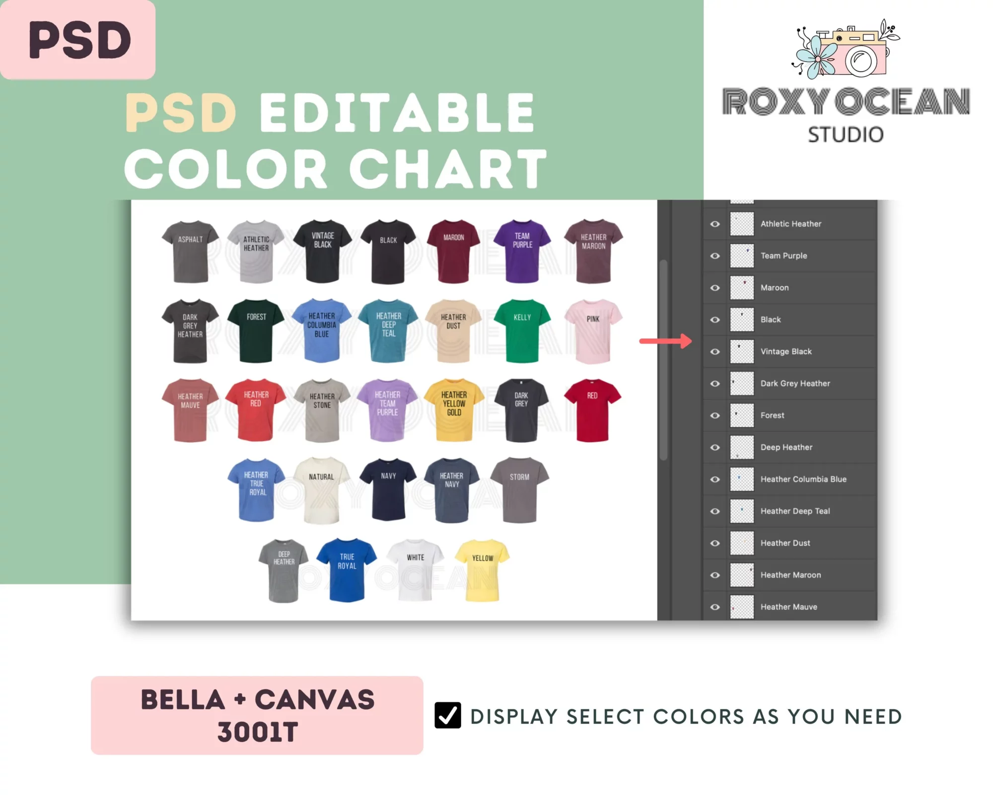 Editable Bella Canvas 3001T Color + Size Chart - Image 3