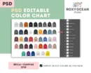 Editable Bella Canvas 3719 Color + Size Chart