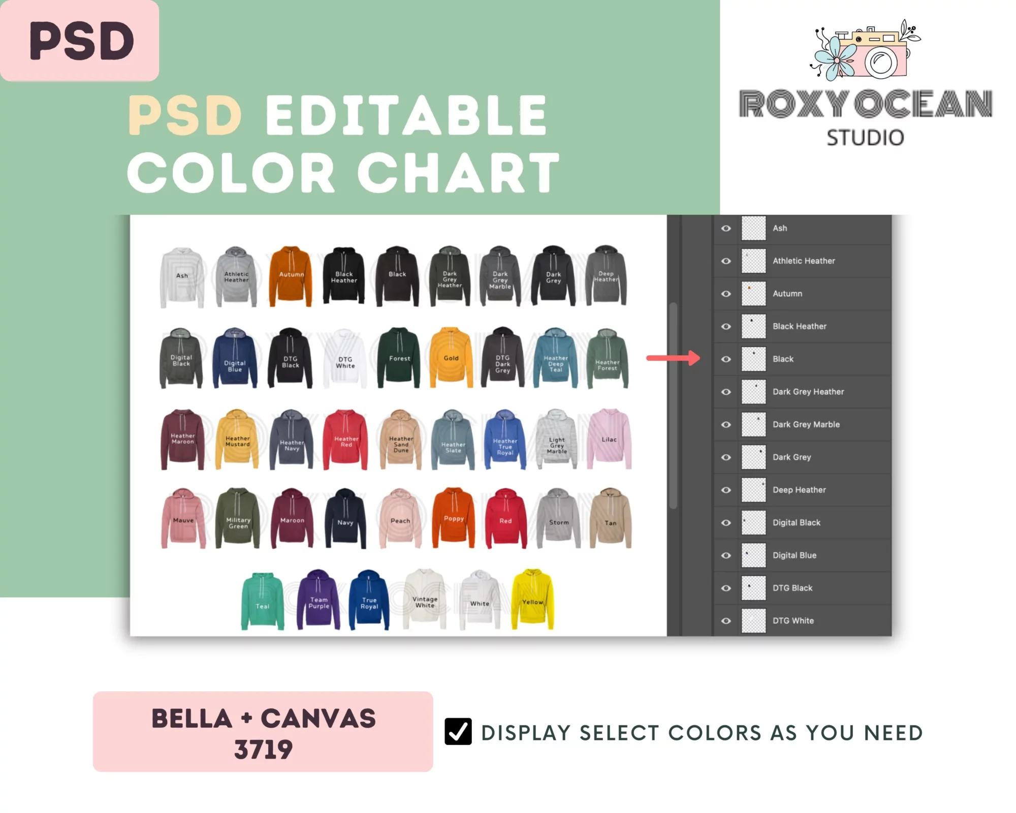 Editable Bella Canvas 3719 Color + Size Chart - Image 3