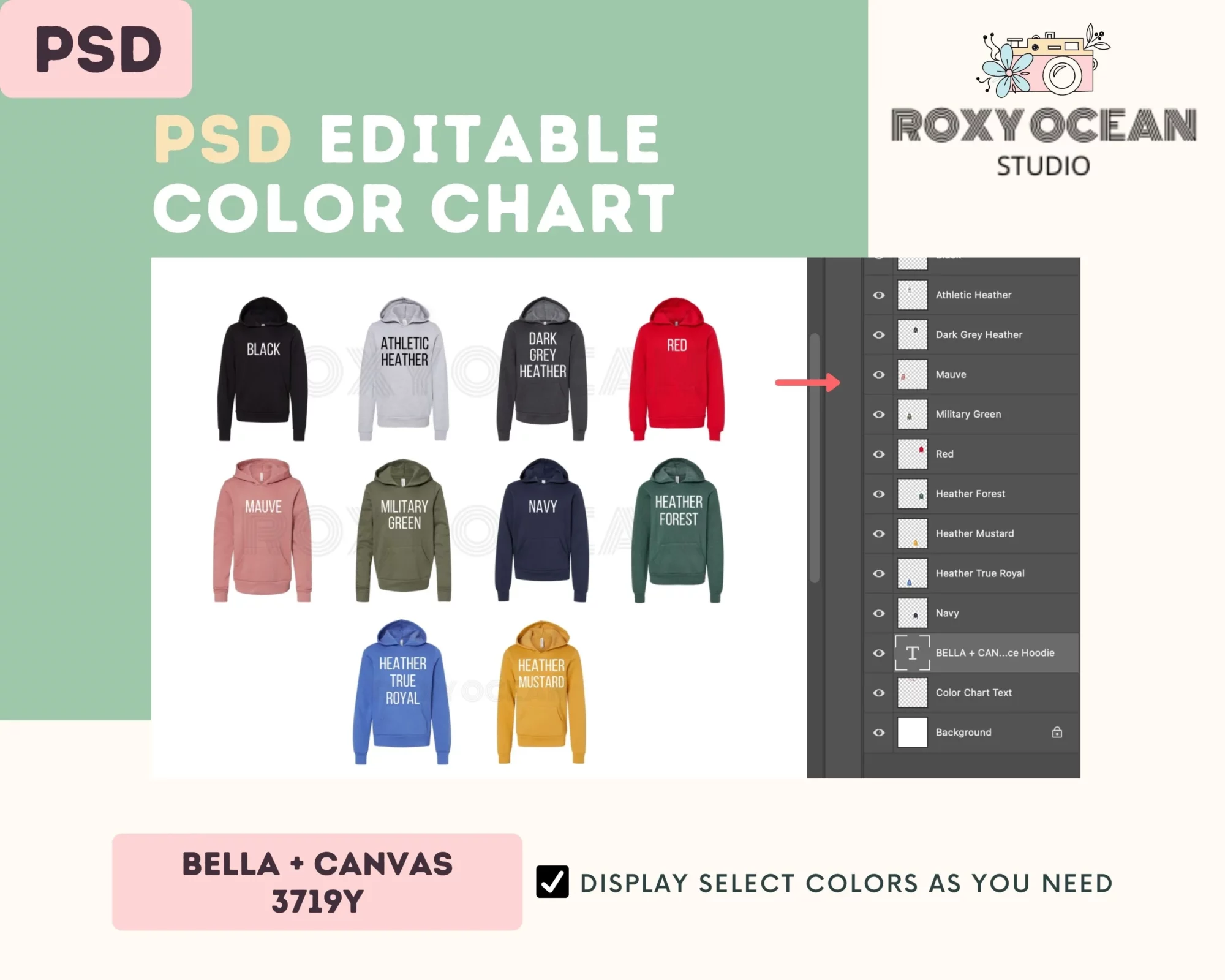 Editable Bella Canvas 3719Y Color + Size Chart - Image 3