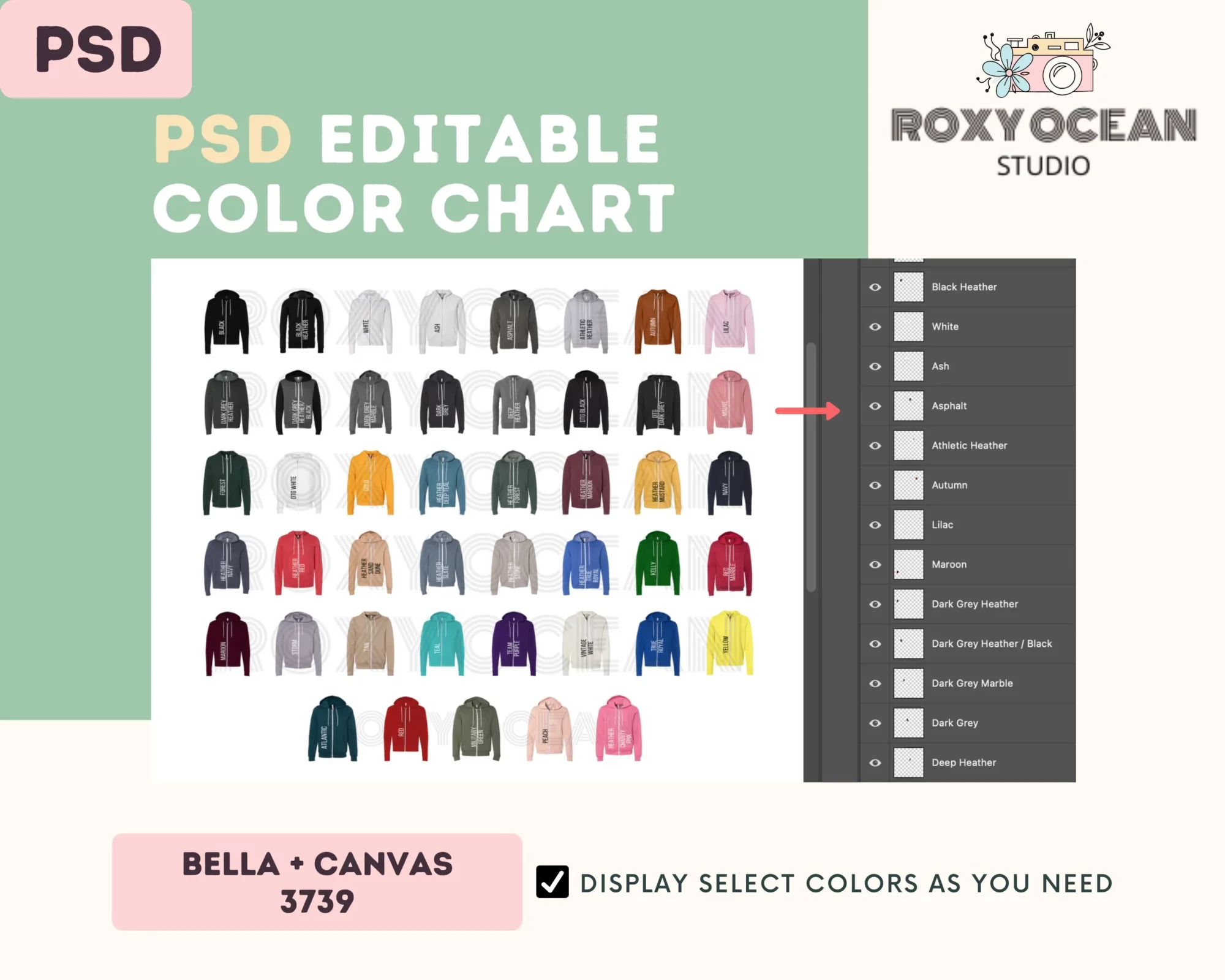 Editable Bella Canvas 3739 Color + Size Chart - Image 3