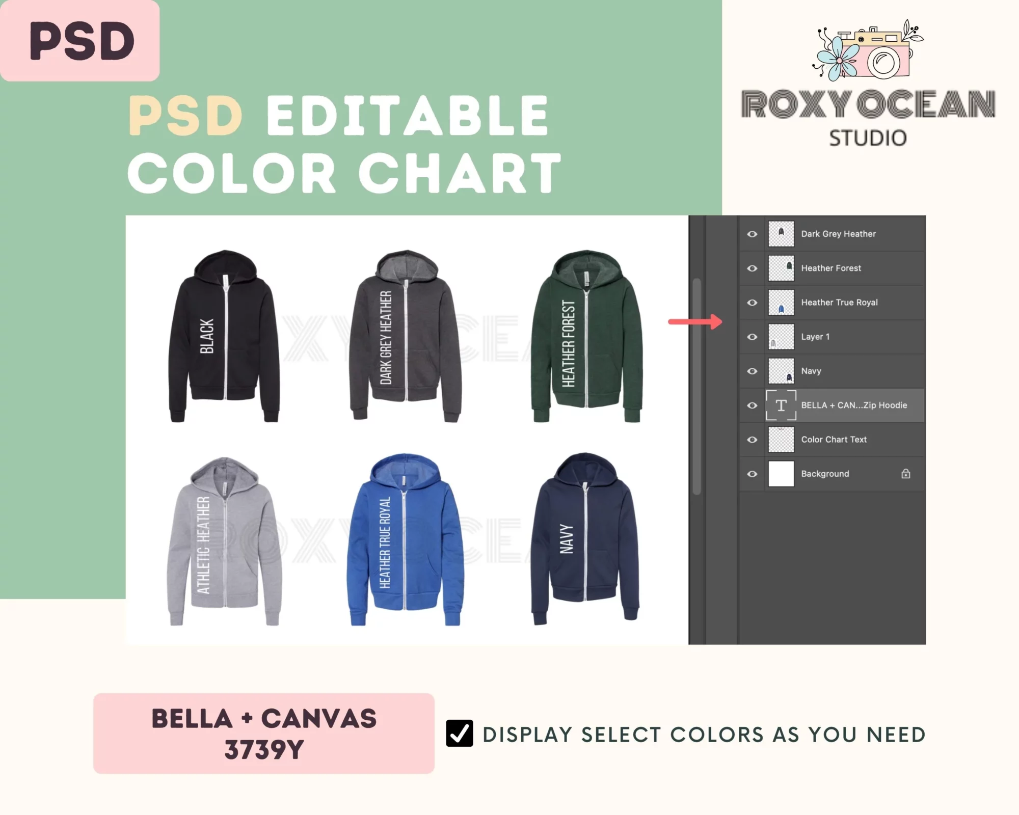 Editable Bella Canvas 3739Y Color + Size Chart - Image 3