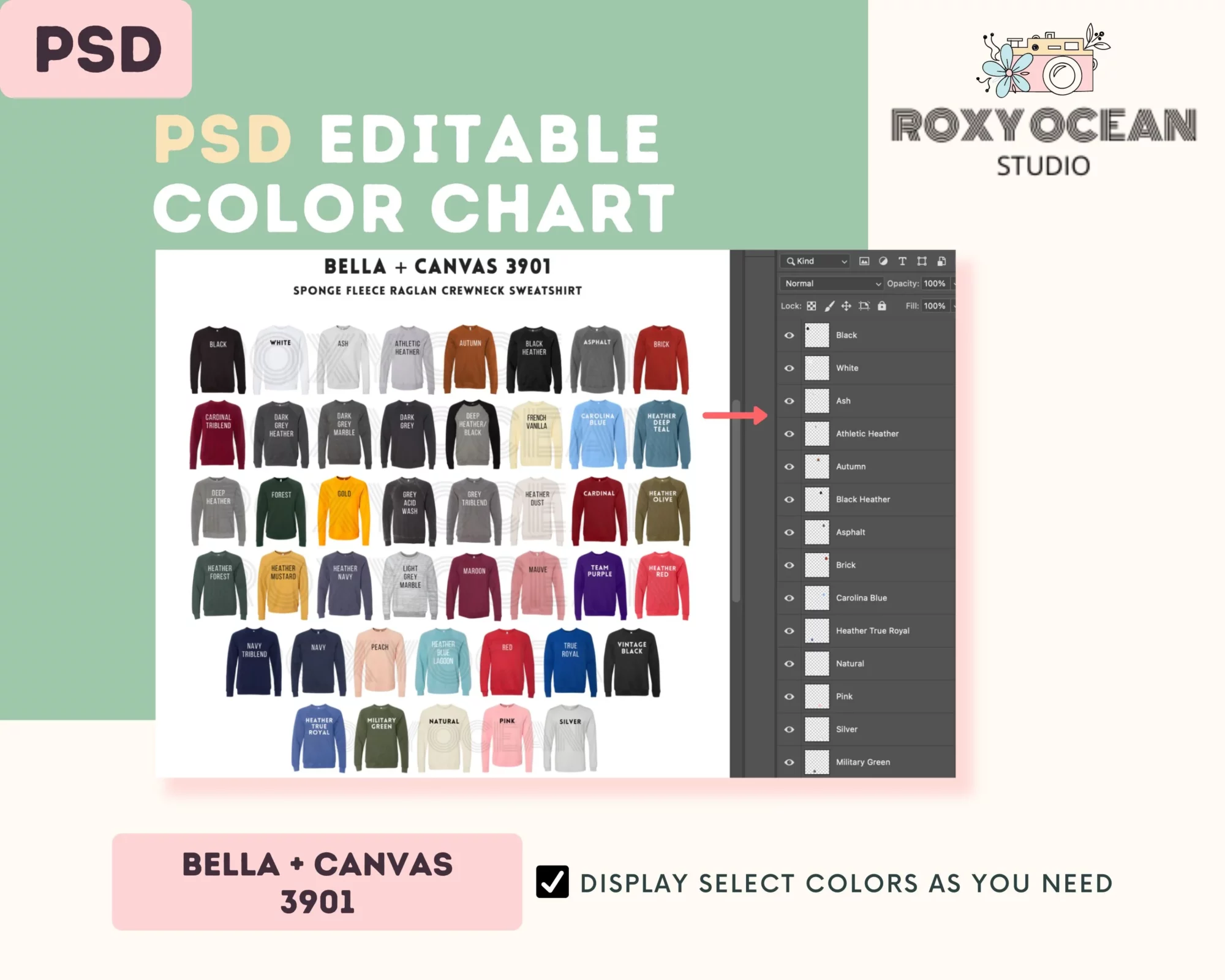 Editable Bella Canvas 3901 Color + Size Chart - Image 3