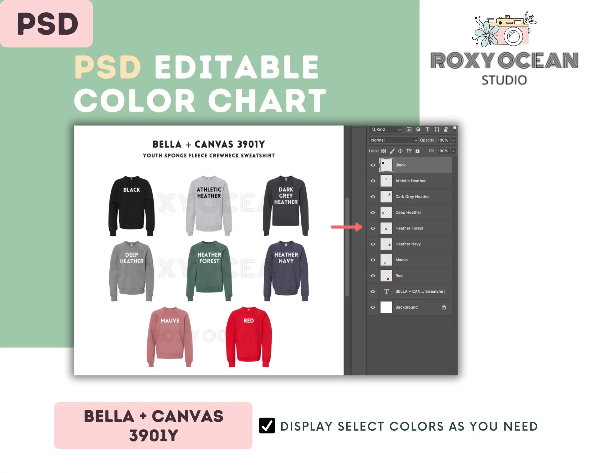 Editable Bella Canvas 3901Y Color + Size Chart - Image 3