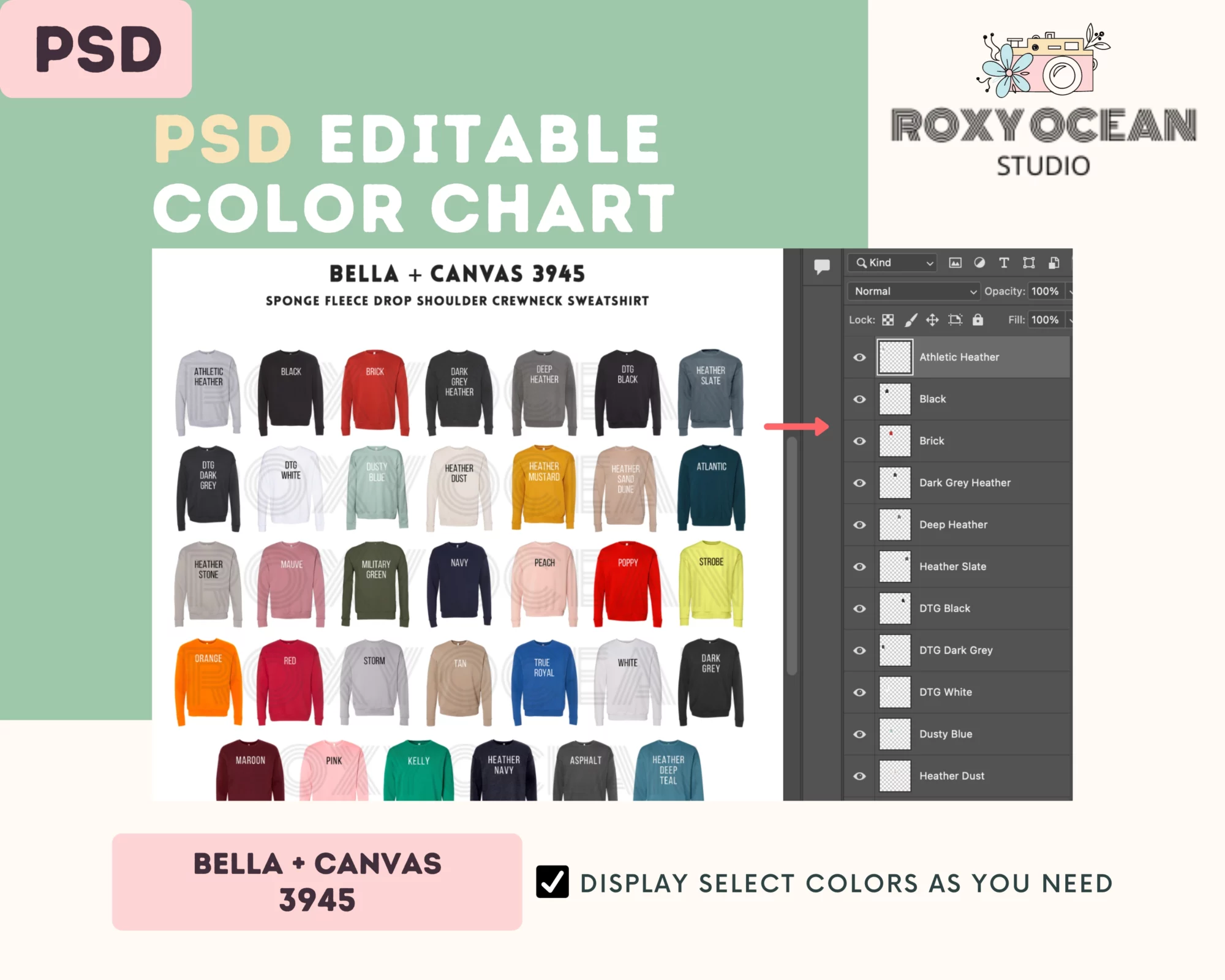 Editable Bella Canvas 3945 Color + Size Chart - Image 3