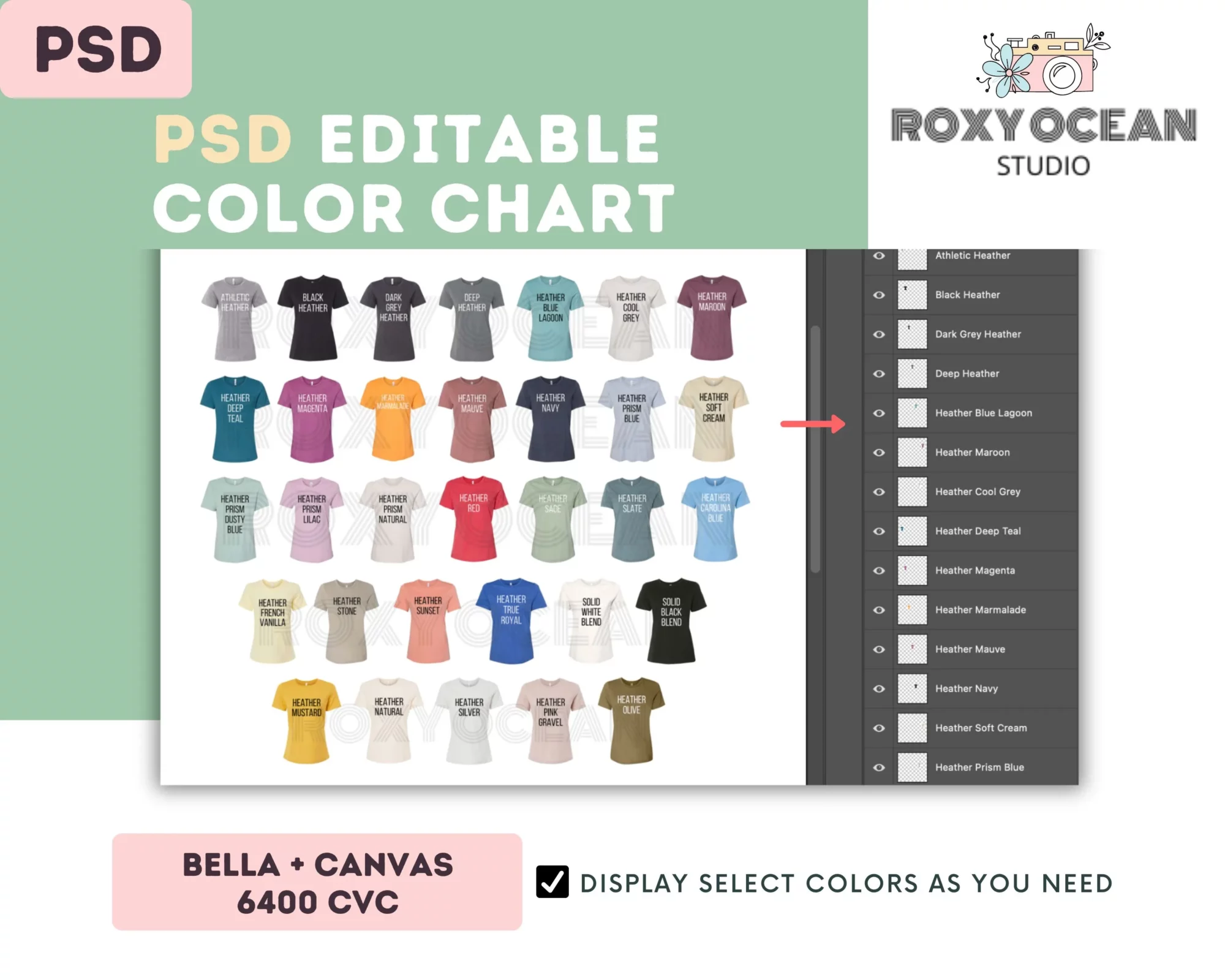 Editable Bella Canvas 6400 CVC Color + Size Chart - Image 3