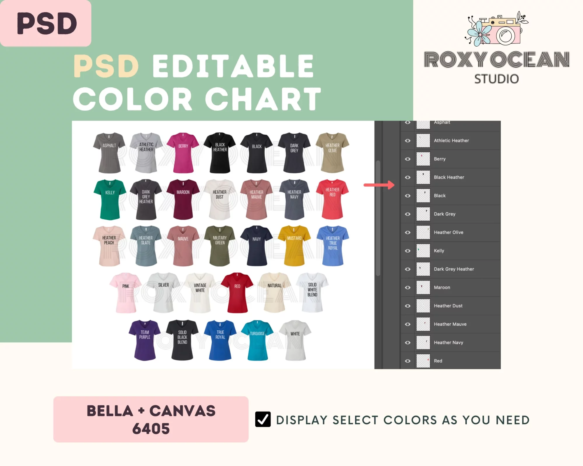 Editable Bella Canvas 6405 Color + Size Chart - Image 3