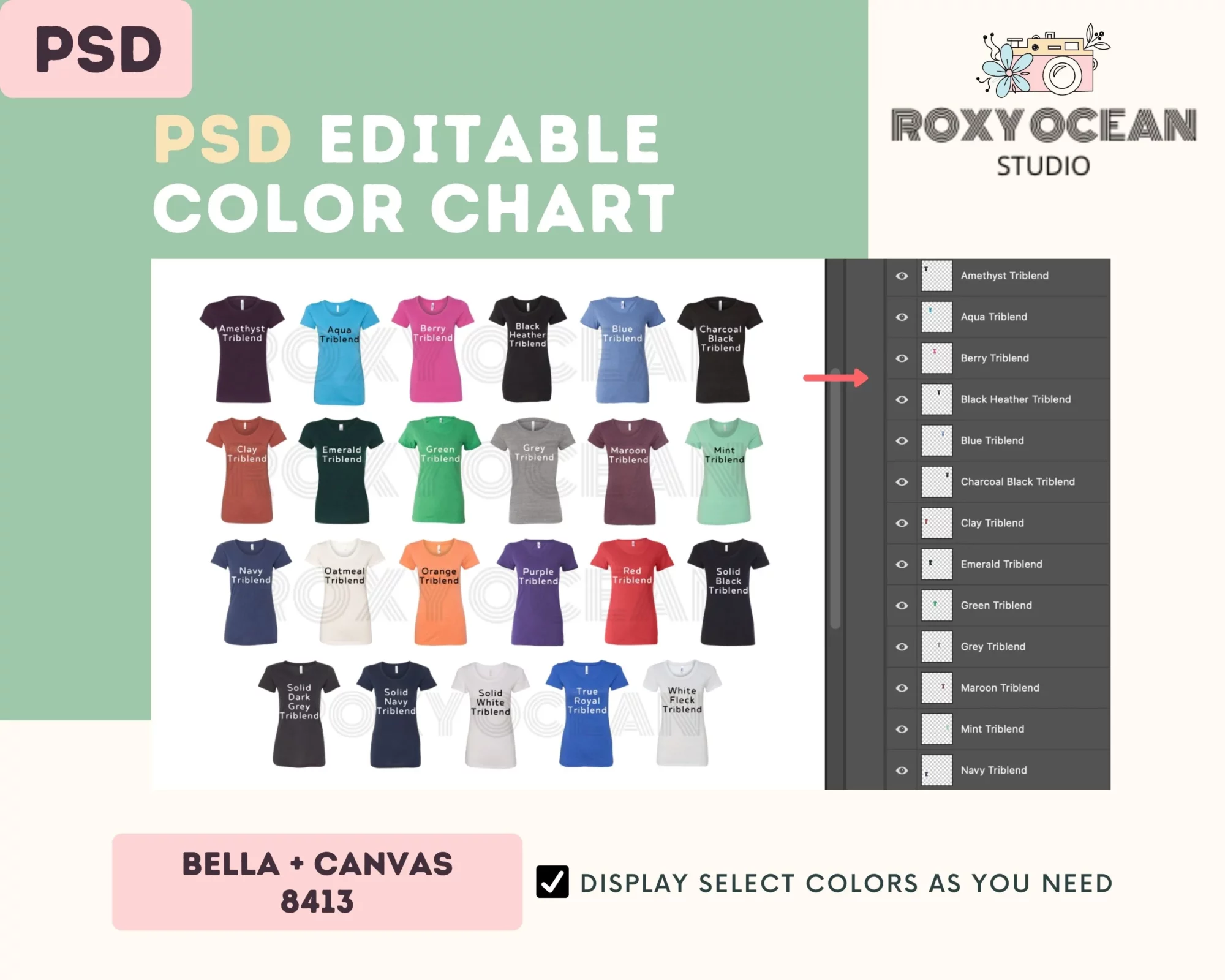 Editable Bella Canvas 8413 Color + Size Chart - Image 3