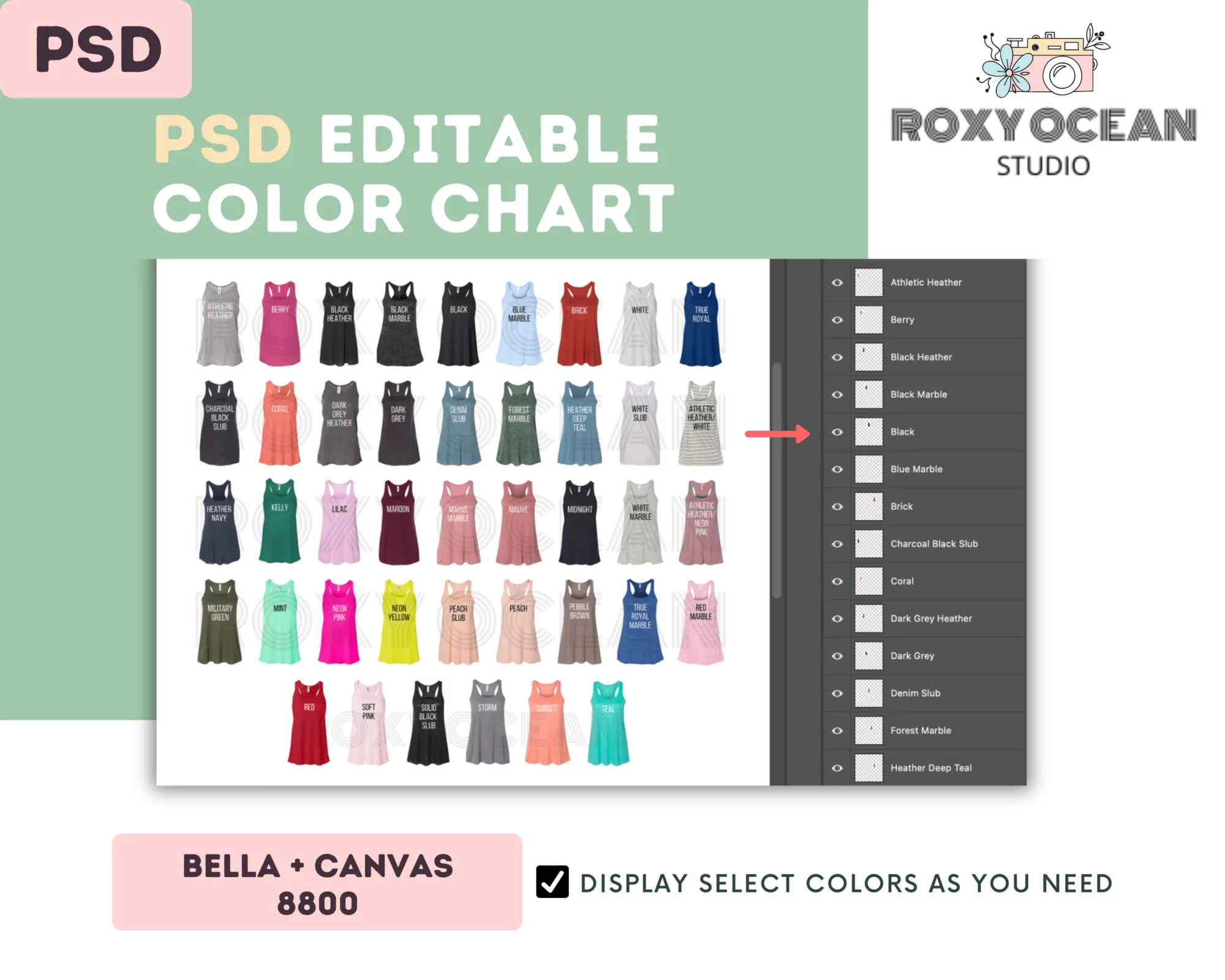 Editable Bella Canvas 8800 Color + Size Chart - Image 3