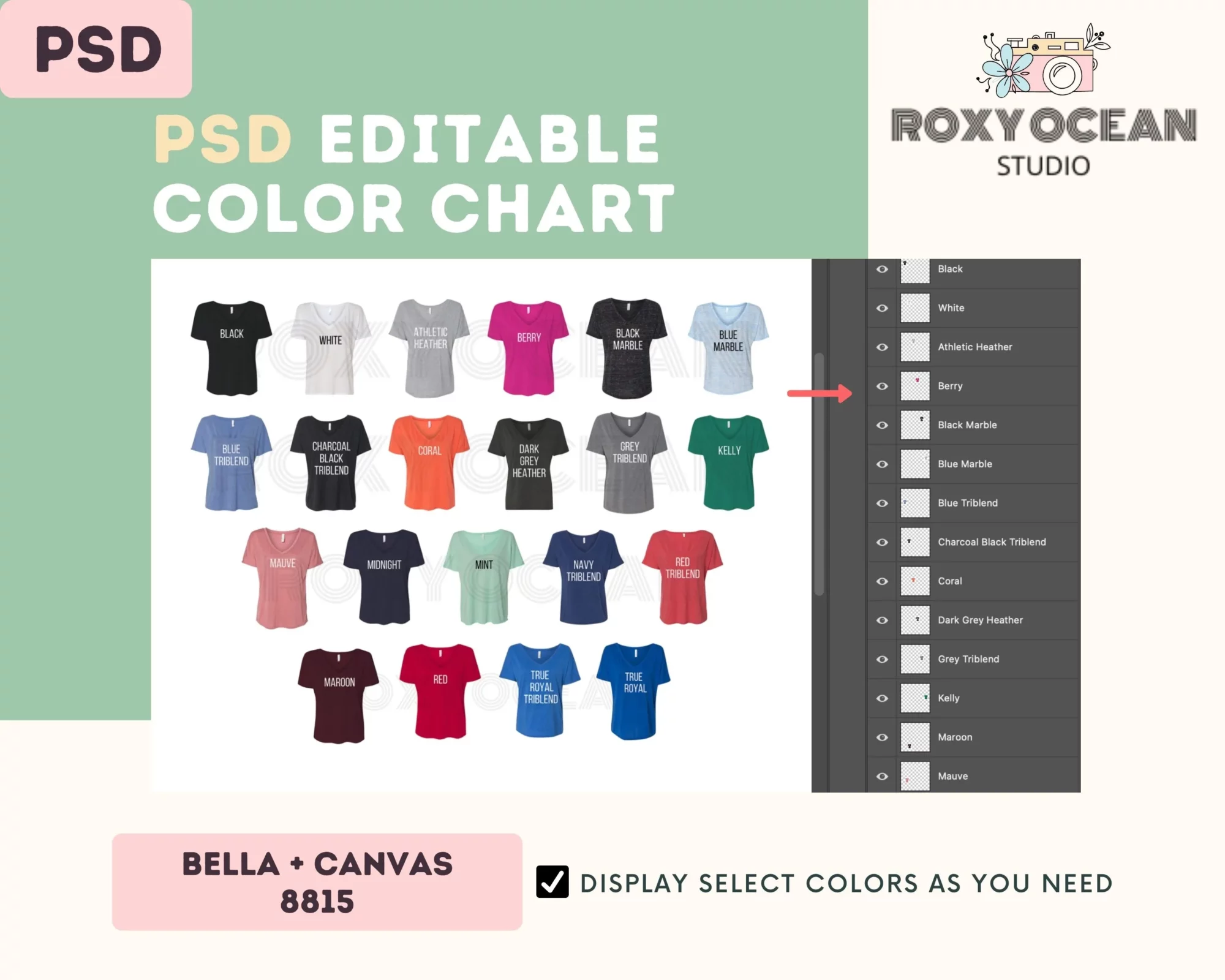 Editable Bella Canvas 8815 Color + Size Chart - Image 3