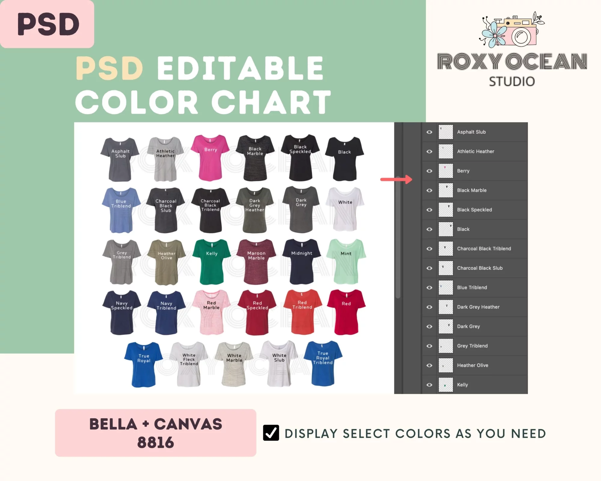 Editable Bella Canvas 8816 Color + Size Chart - Image 3