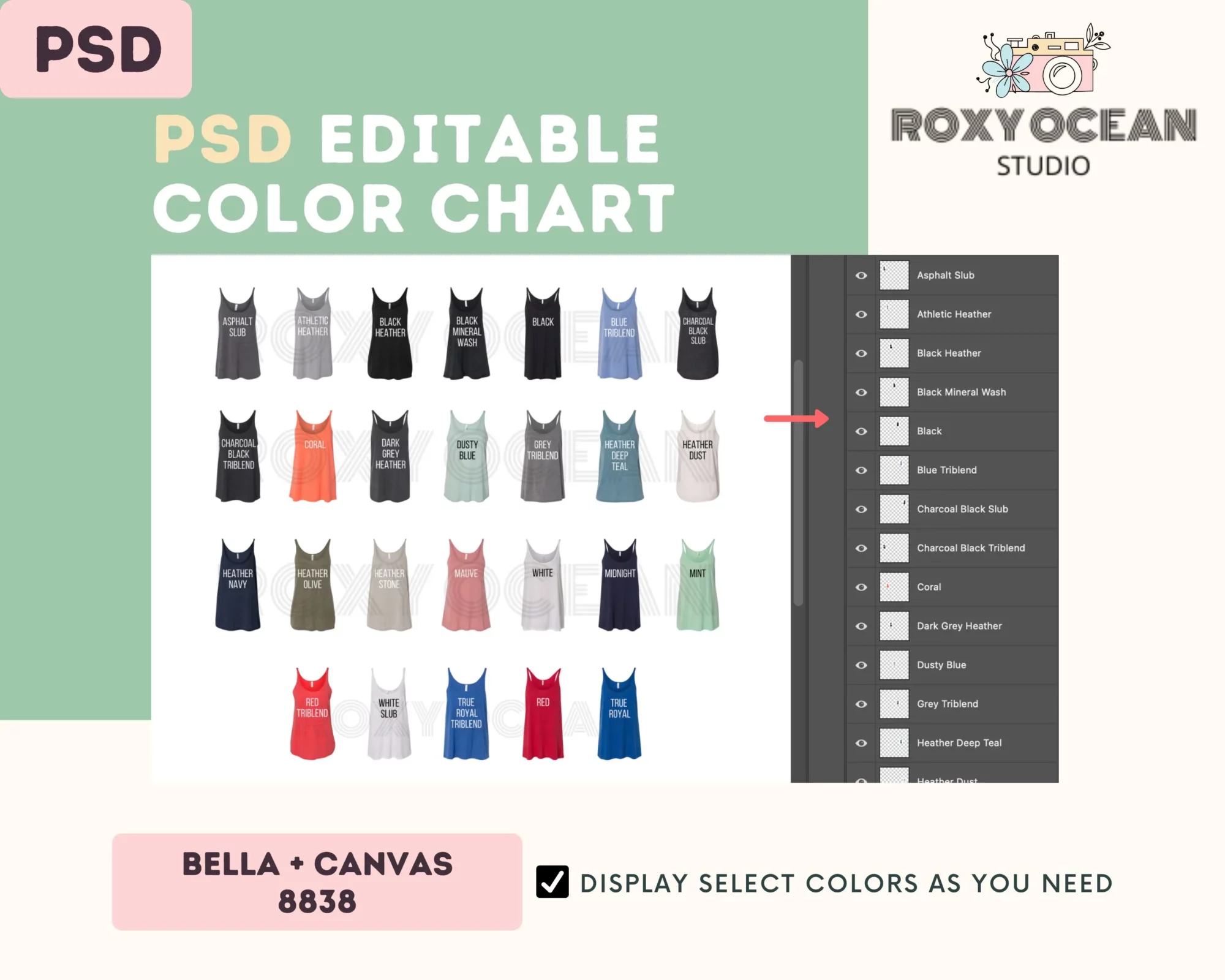 Editable Bella Canvas 8838 Color + Size Chart - Image 3