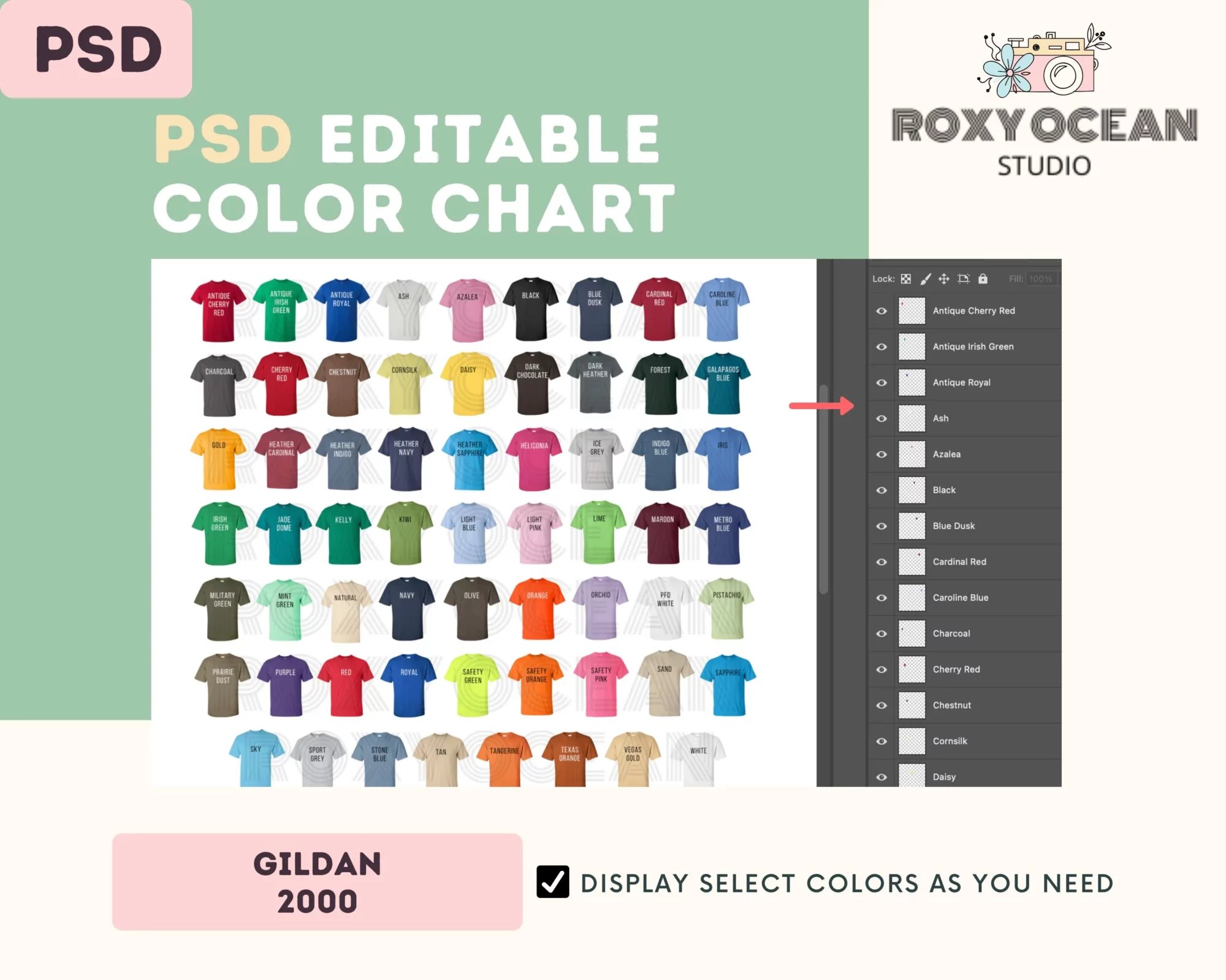 Editable Gildan 2000 Color + Size Chart - Image 3