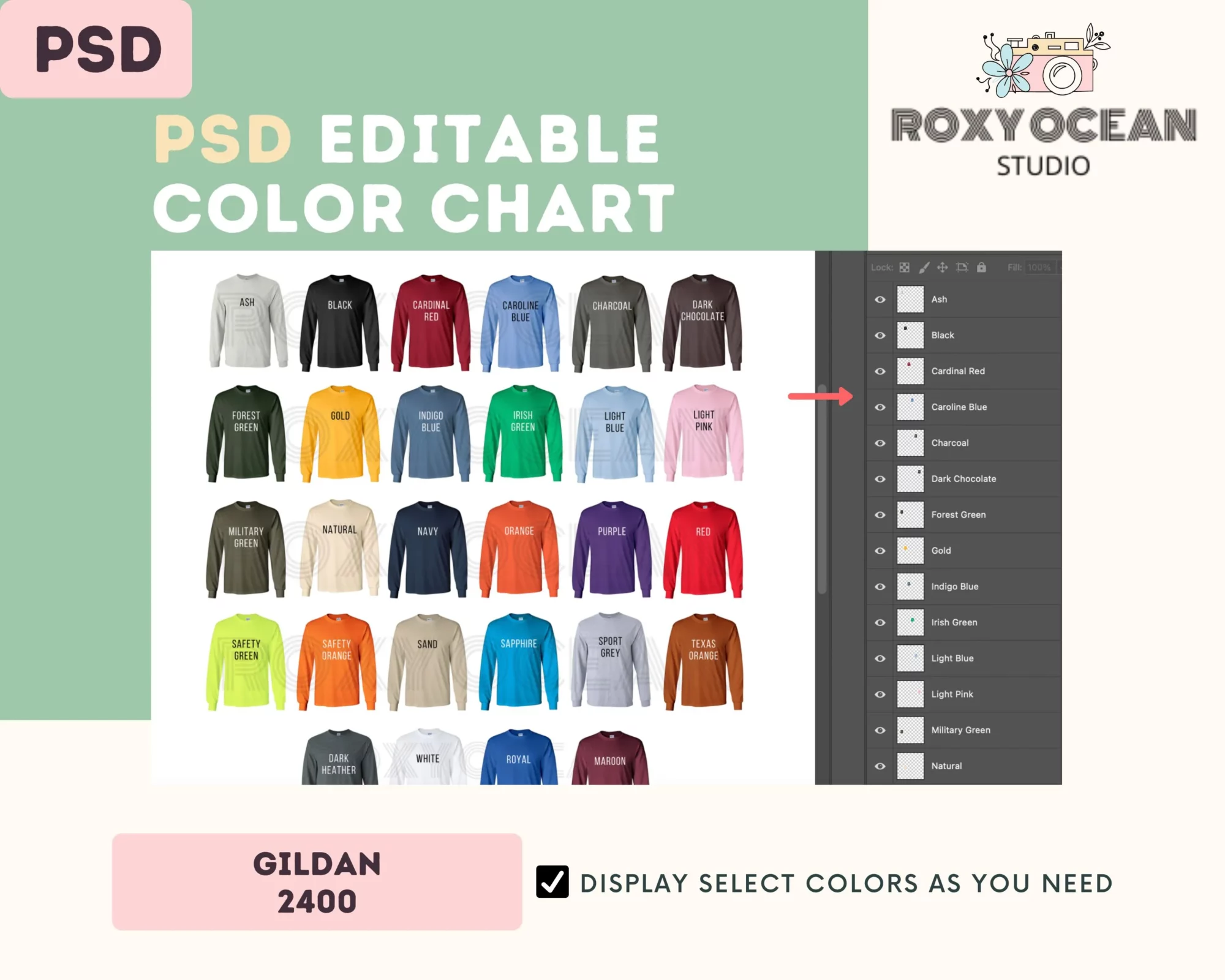 Editable Gildan 2400B Color + Size Chart - Image 3