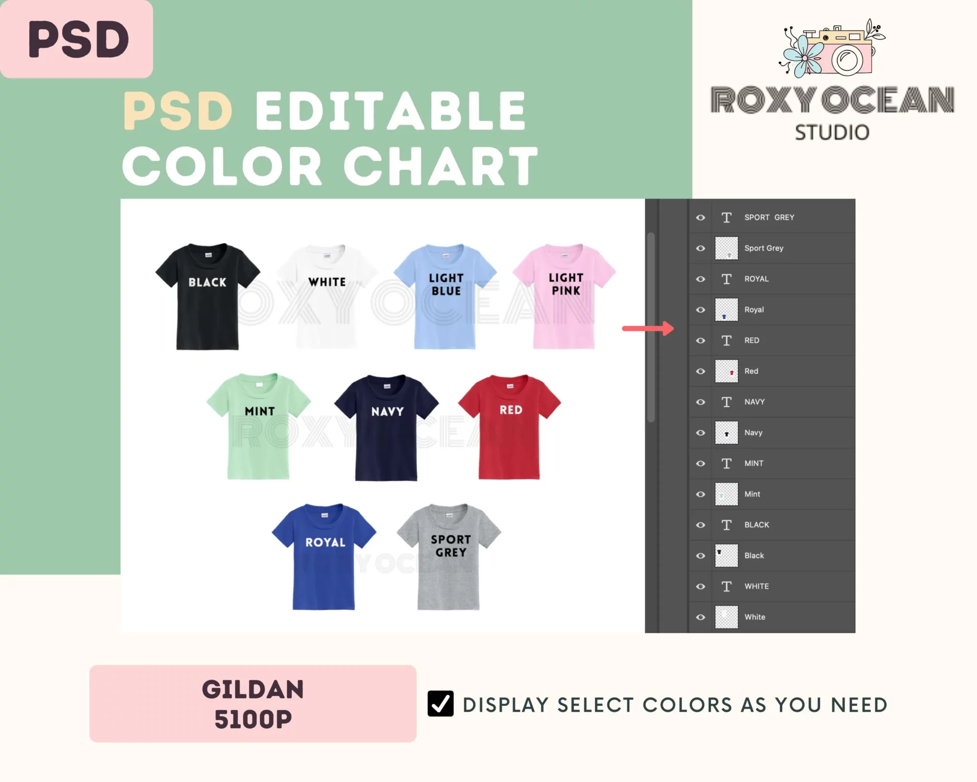 Editable Gildan 5100P Color + Size Chart - Image 3