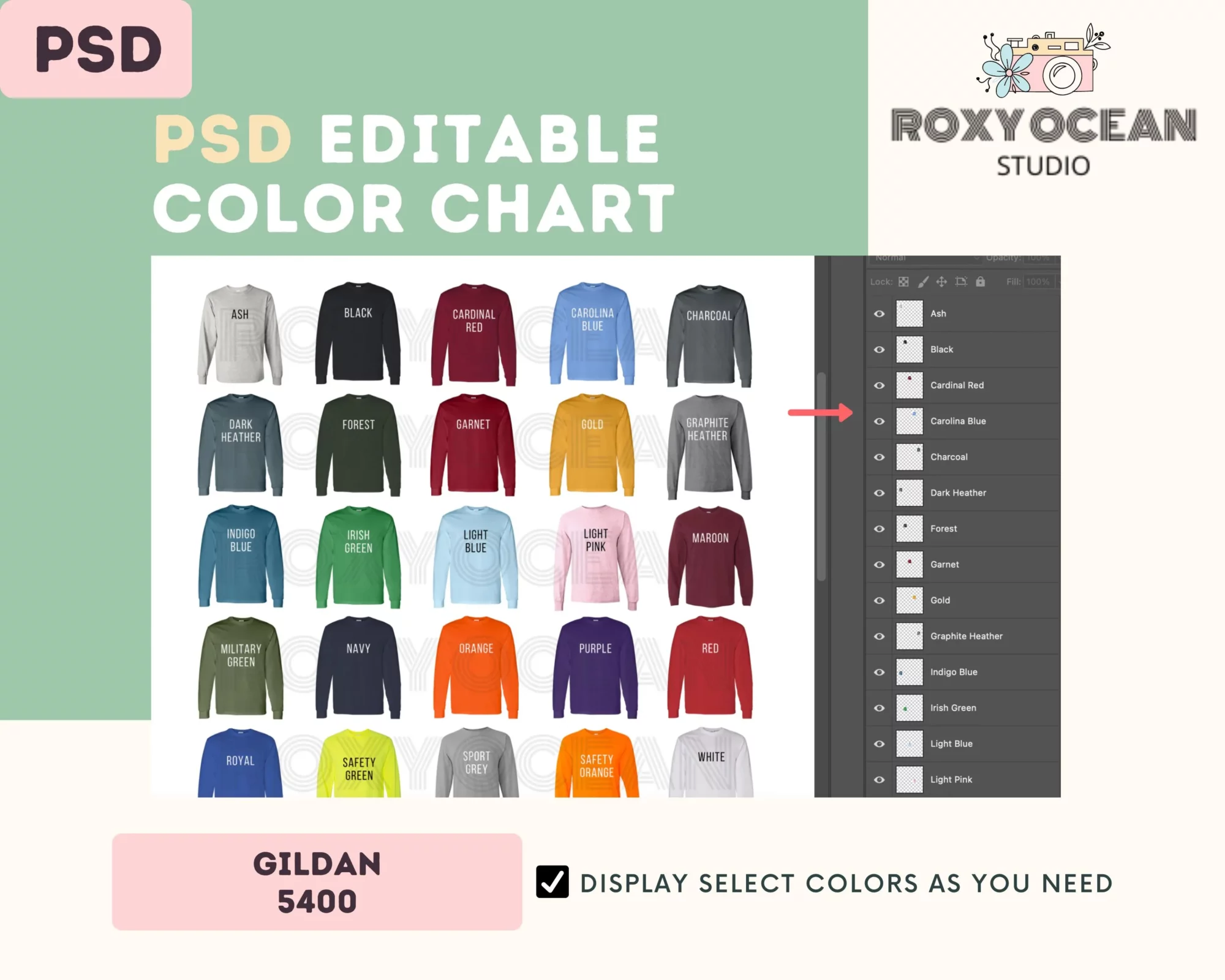 Editable Gildan 5400 Color + Size Chart - Image 3