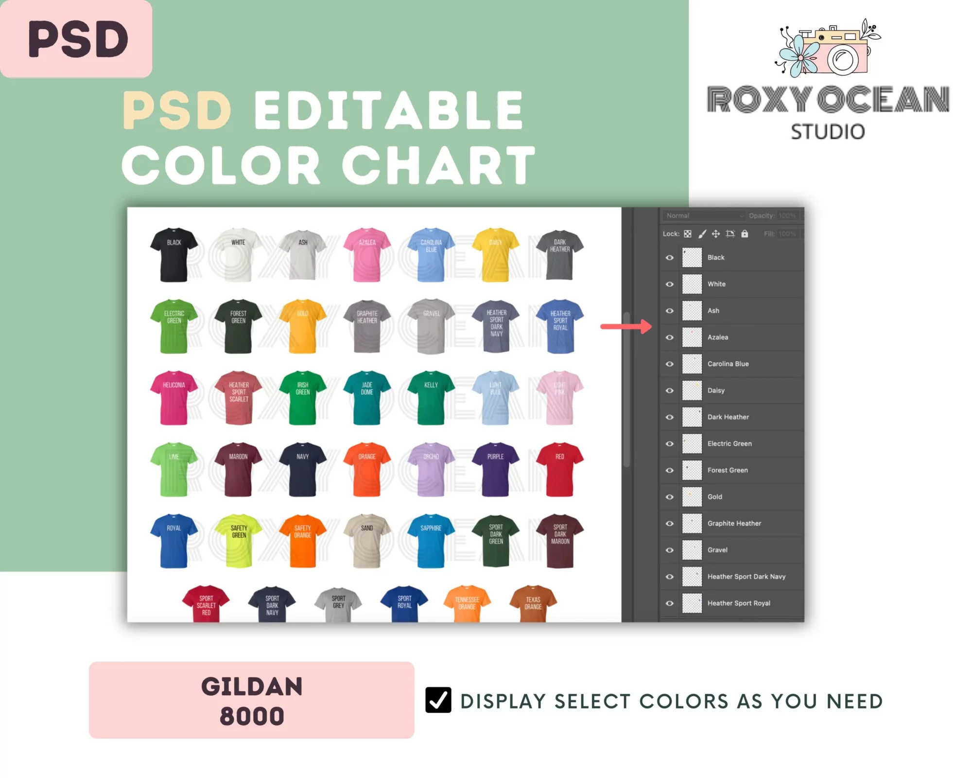 Editable Gildan 8000 Color + Size Chart - Image 3