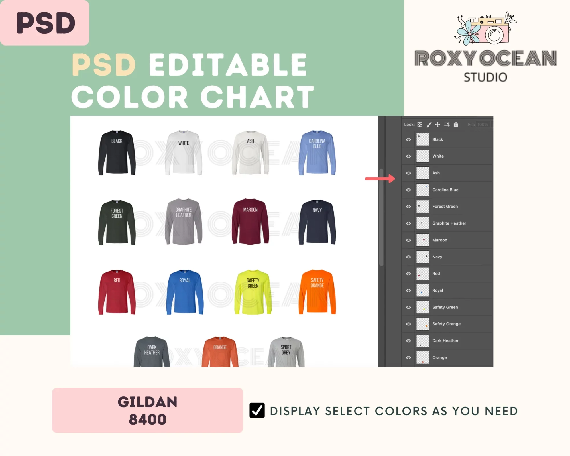 Editable Gildan 8400 Color + Size Chart - Image 3