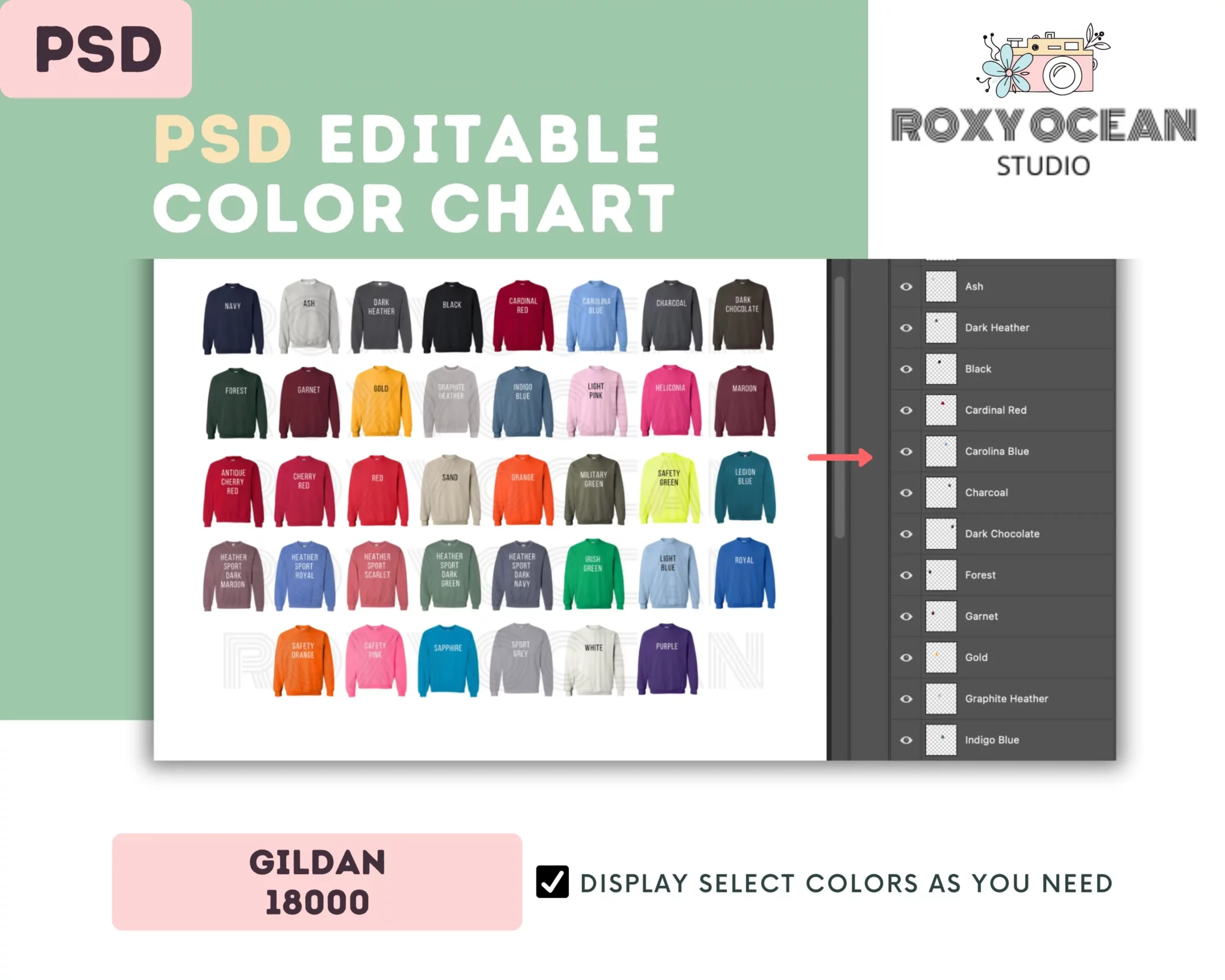 Editable Gildan 18000 Color + Size Chart - Image 3