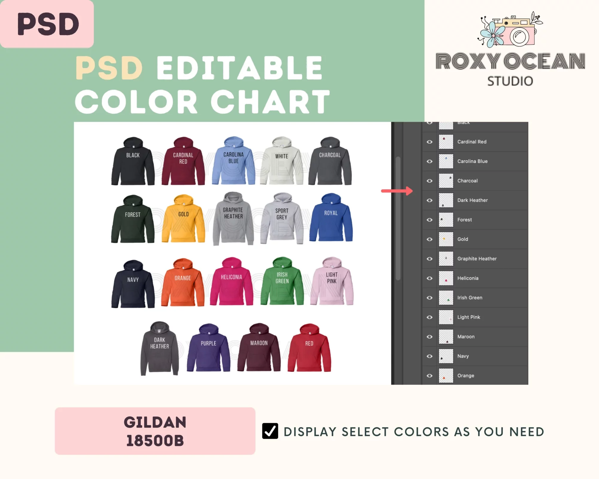 Editable Gildan 18500B Color + Size Chart - Image 3