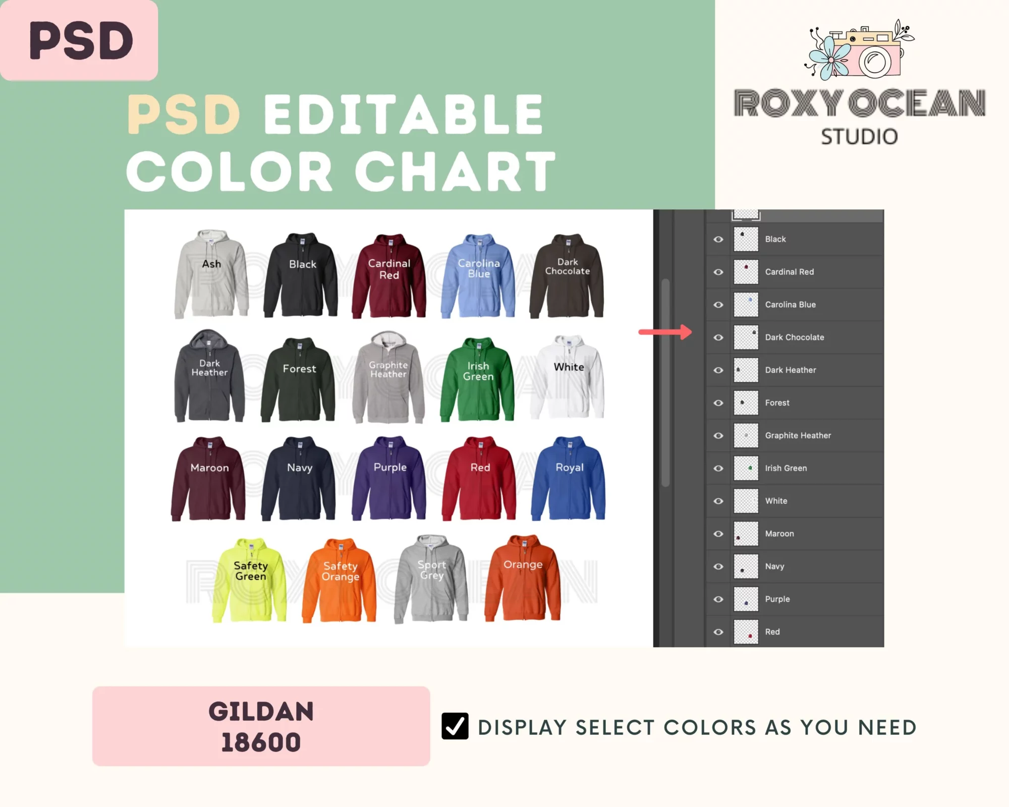 Editable Gildan 18600 Color + Size Chart - Image 3