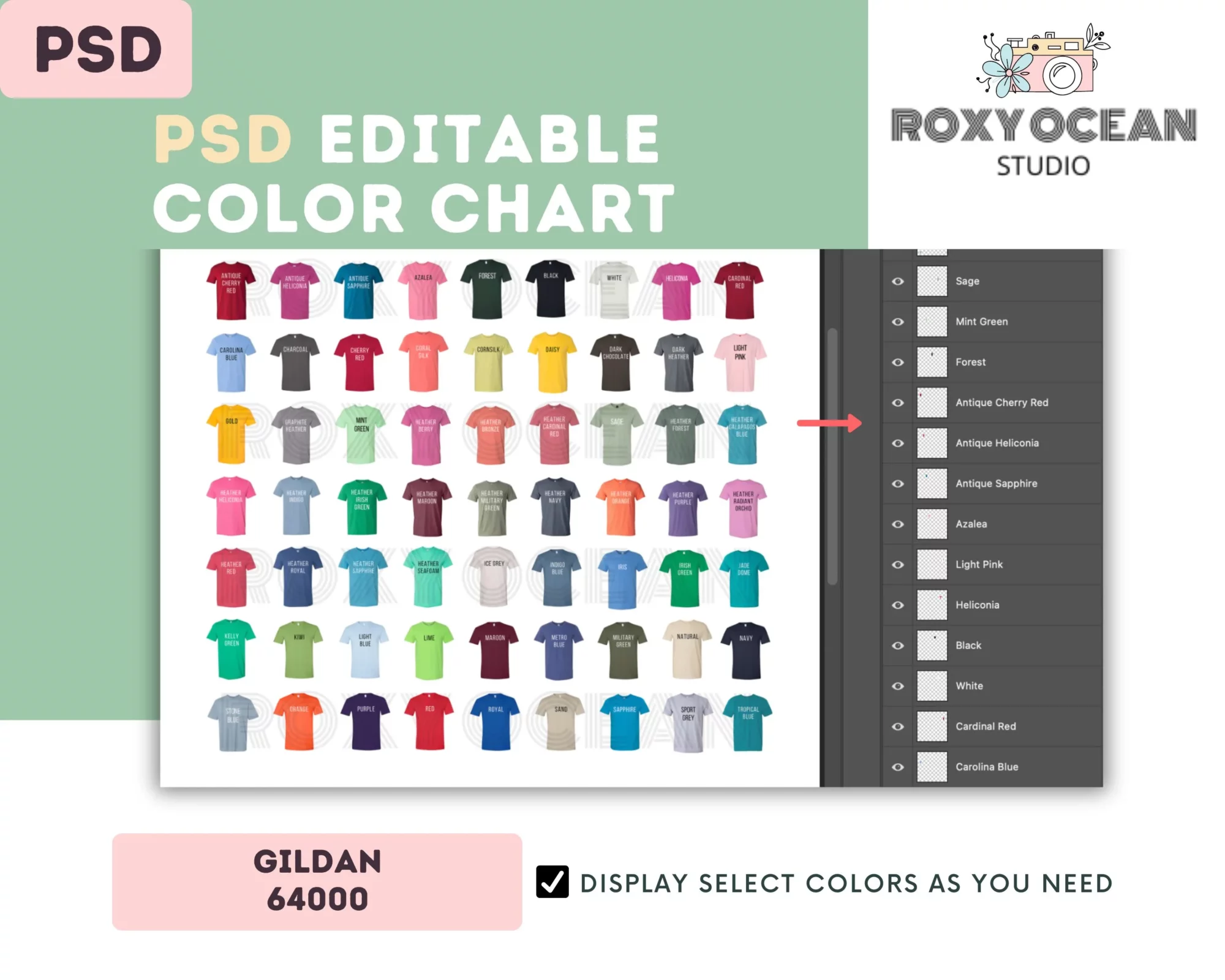 Editable Gildan 64000 Color + Size Chart - Image 3