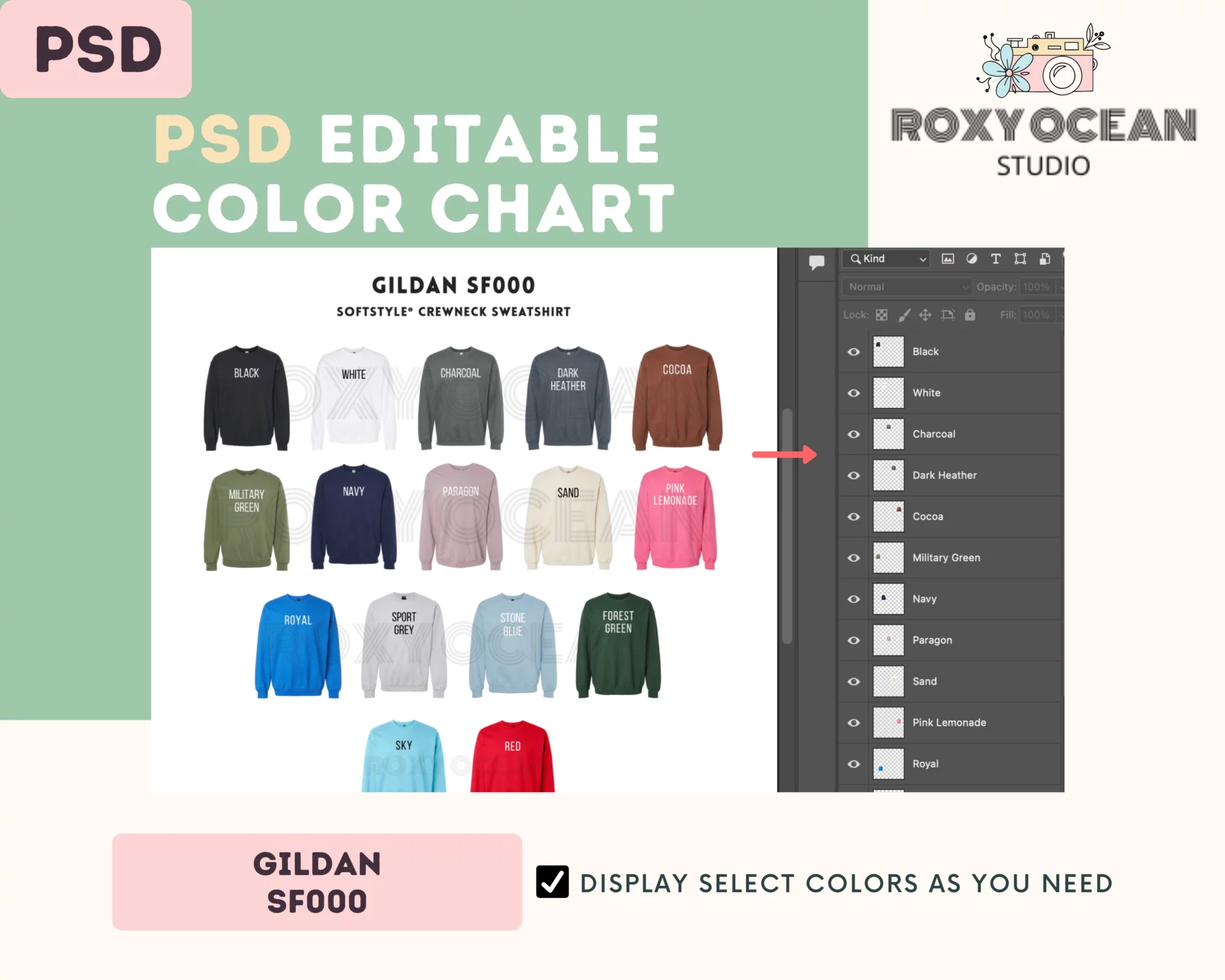 Editable Gildan SF000 Color + Size Chart - Image 3