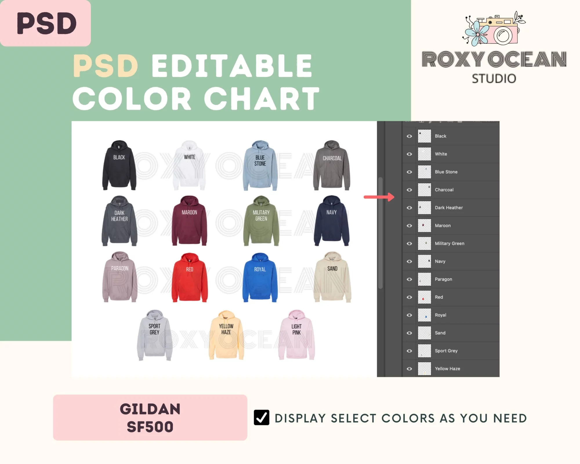 Editable Gildan SF500 Color + Size Chart - Image 3