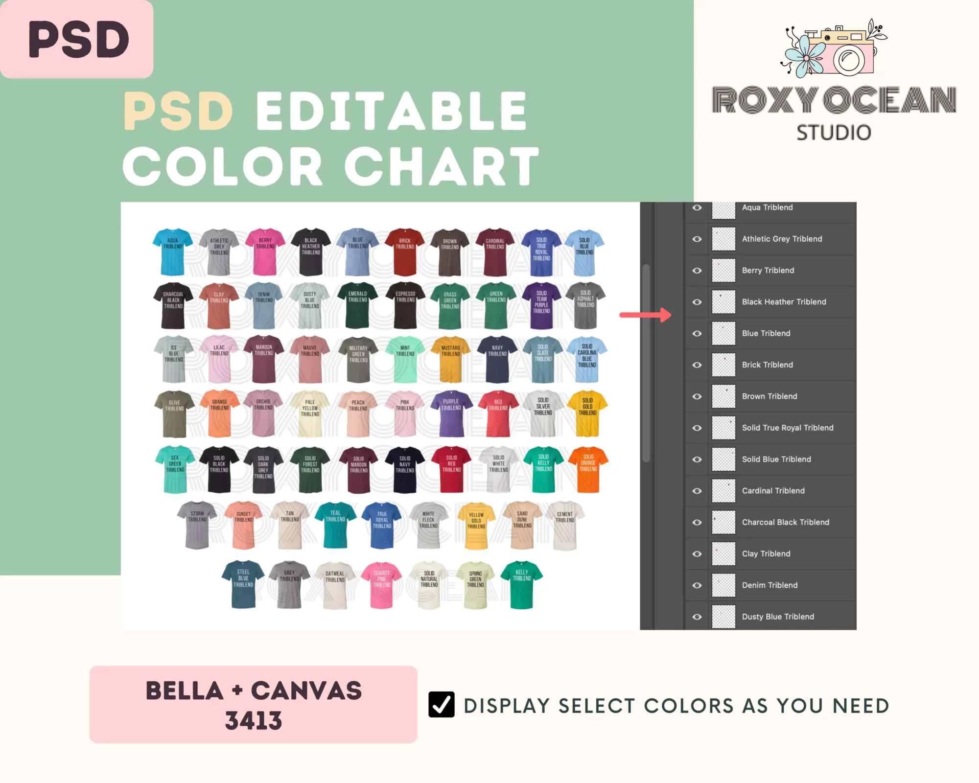 Editable Bella Canvas 3413 Color + Size Chart - Image 3