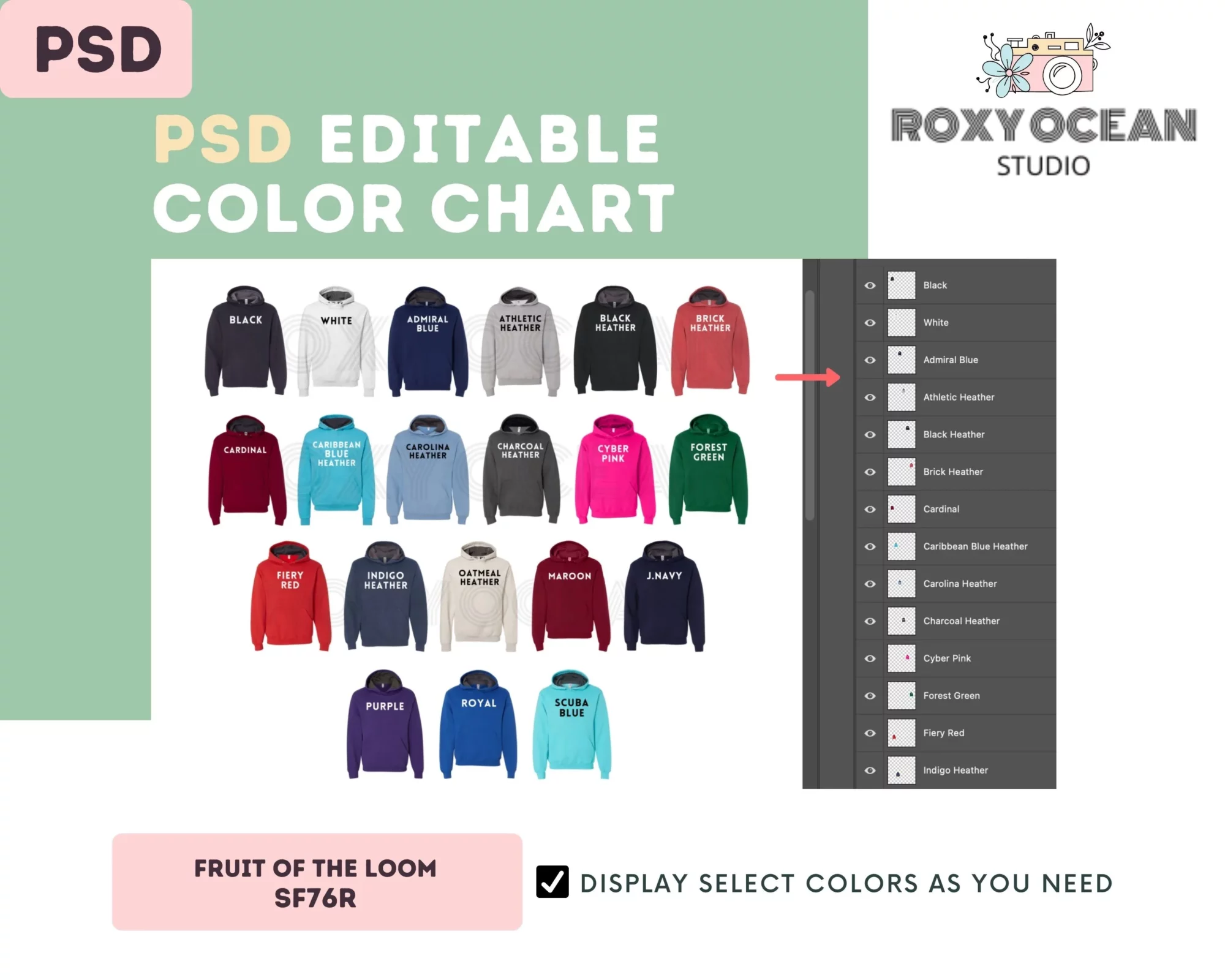 Editable Fruit Of The Loom SF76R Color + Size Chart - Image 3