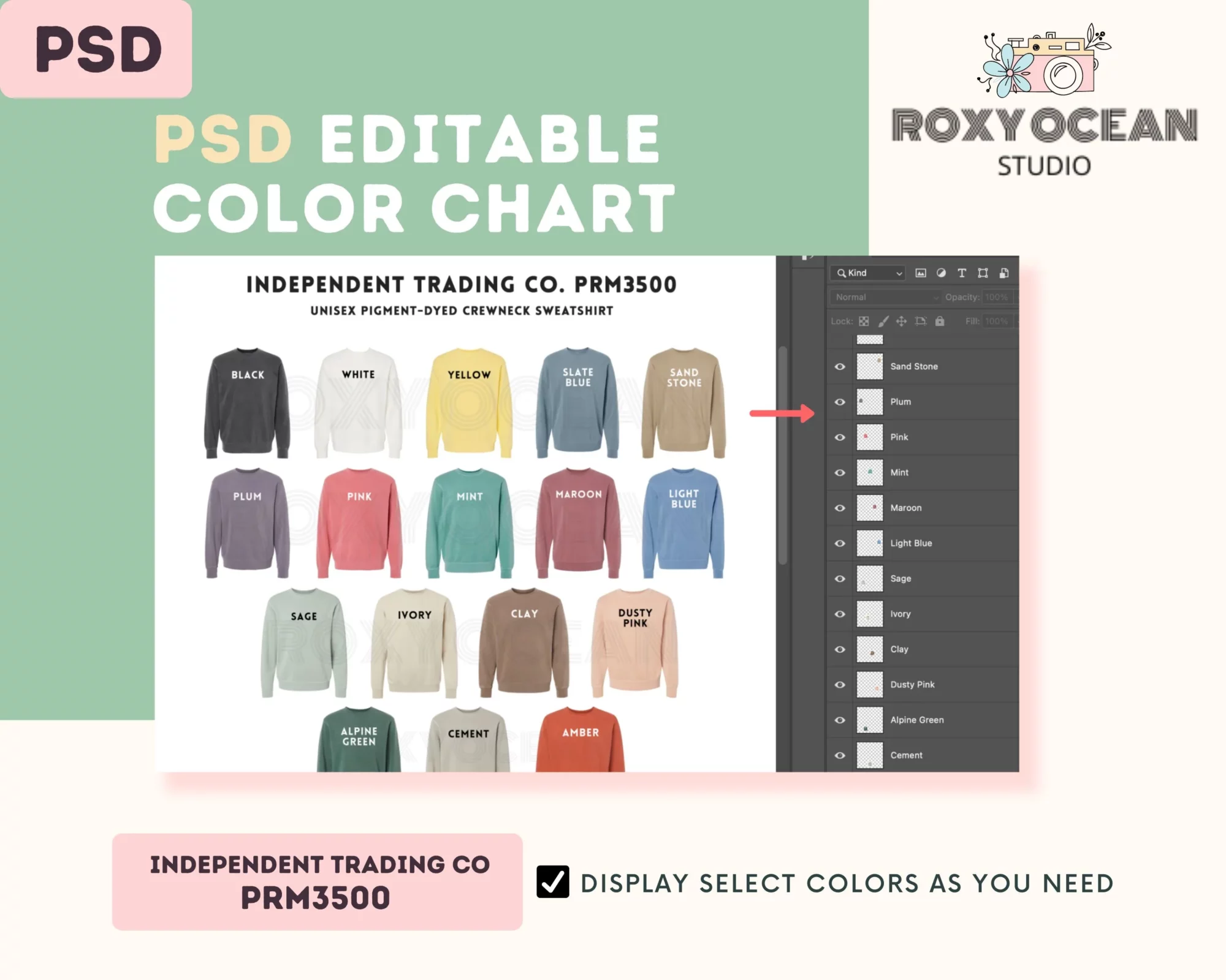 Editable Independent Trading Co. PRM3500  Color + Size Chart - Image 3