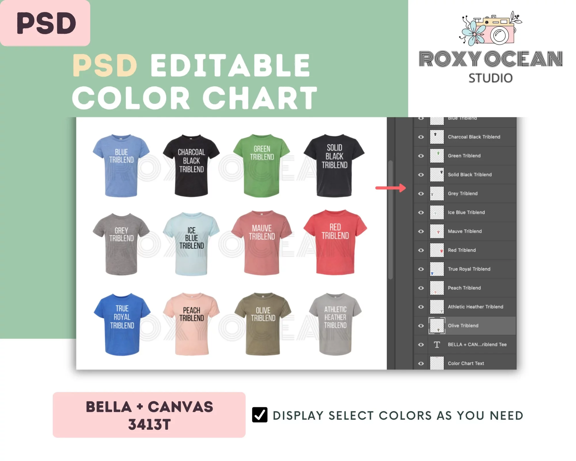 Editable Bella Canvas 3413T Color + Size Chart - Image 3