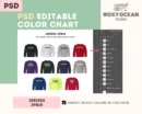 Editable Jerzees 29BLR Color + Size Chart