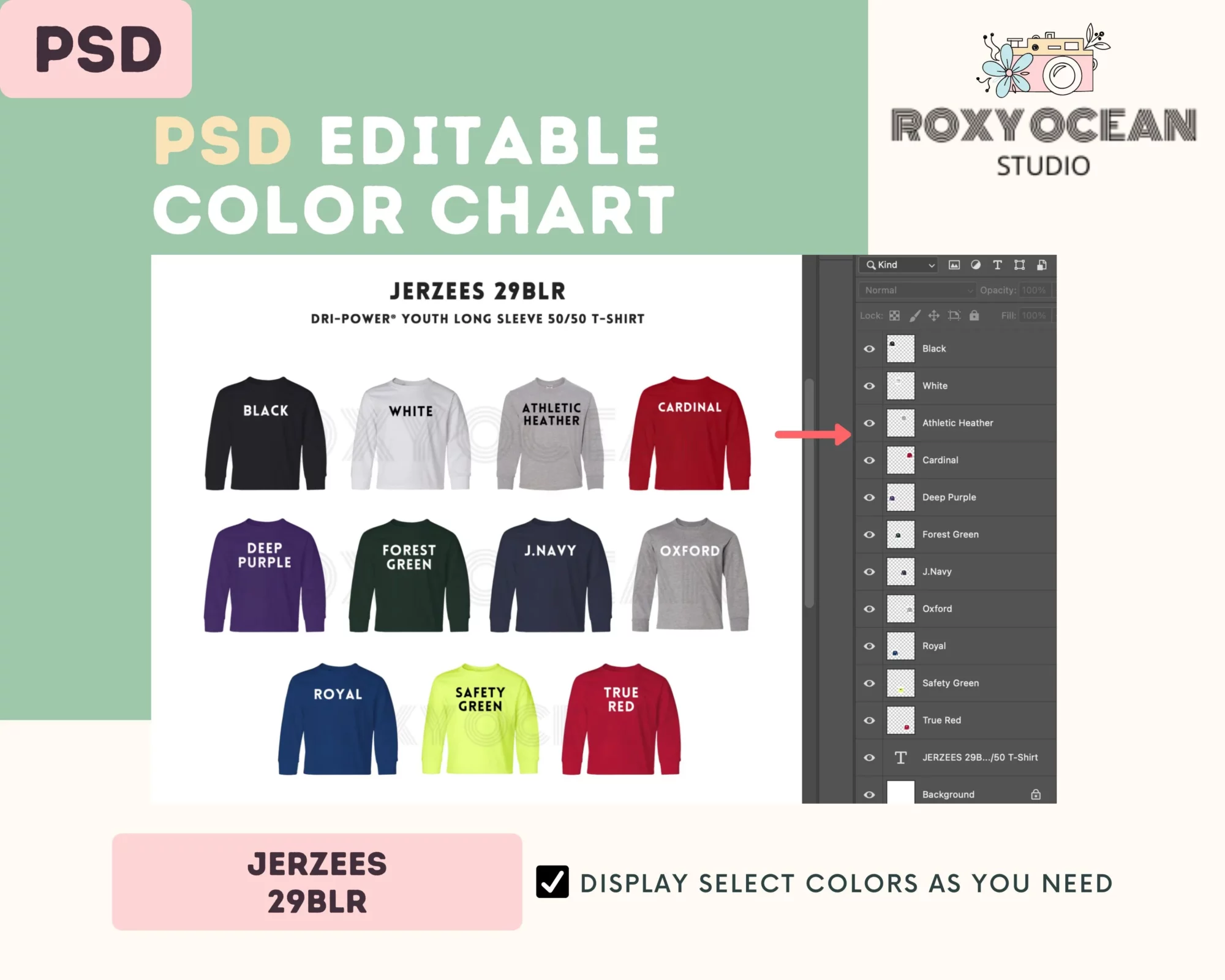 Editable Jerzees 29BLR Color + Size Chart - Image 3