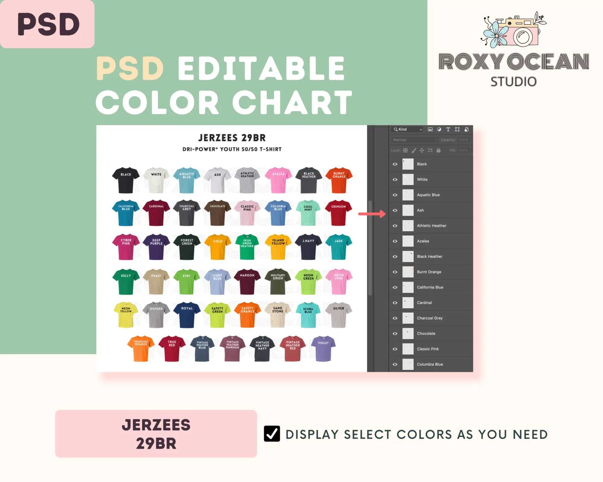 Editable Jerzees 29BR Color + Size Chart - Image 3